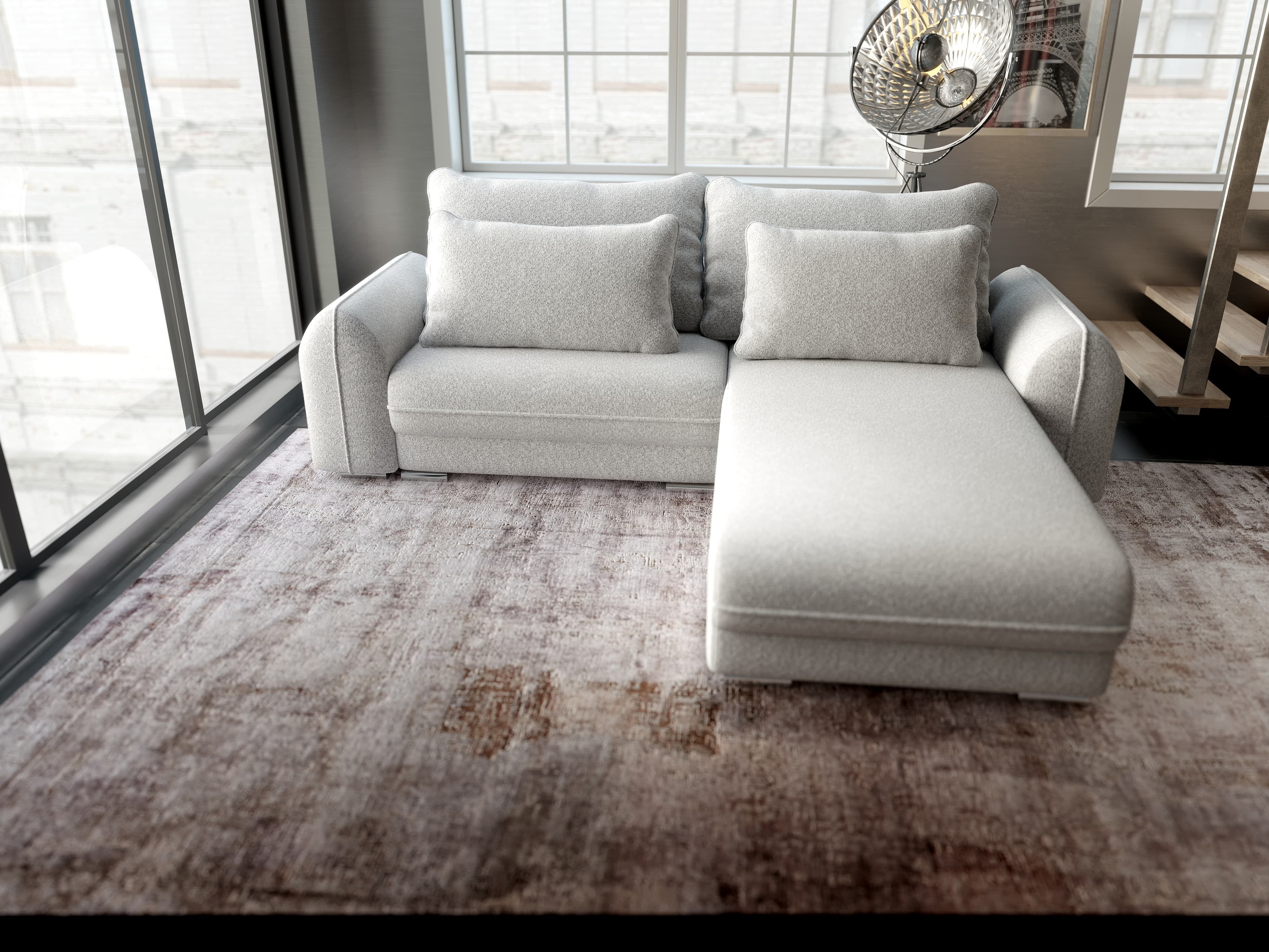 Colțar extensibil dumonde cu ladă de depozitare si sezut confortabil din spuma HR, Denver Euphoria Dove 275x185 cm II Fabrica