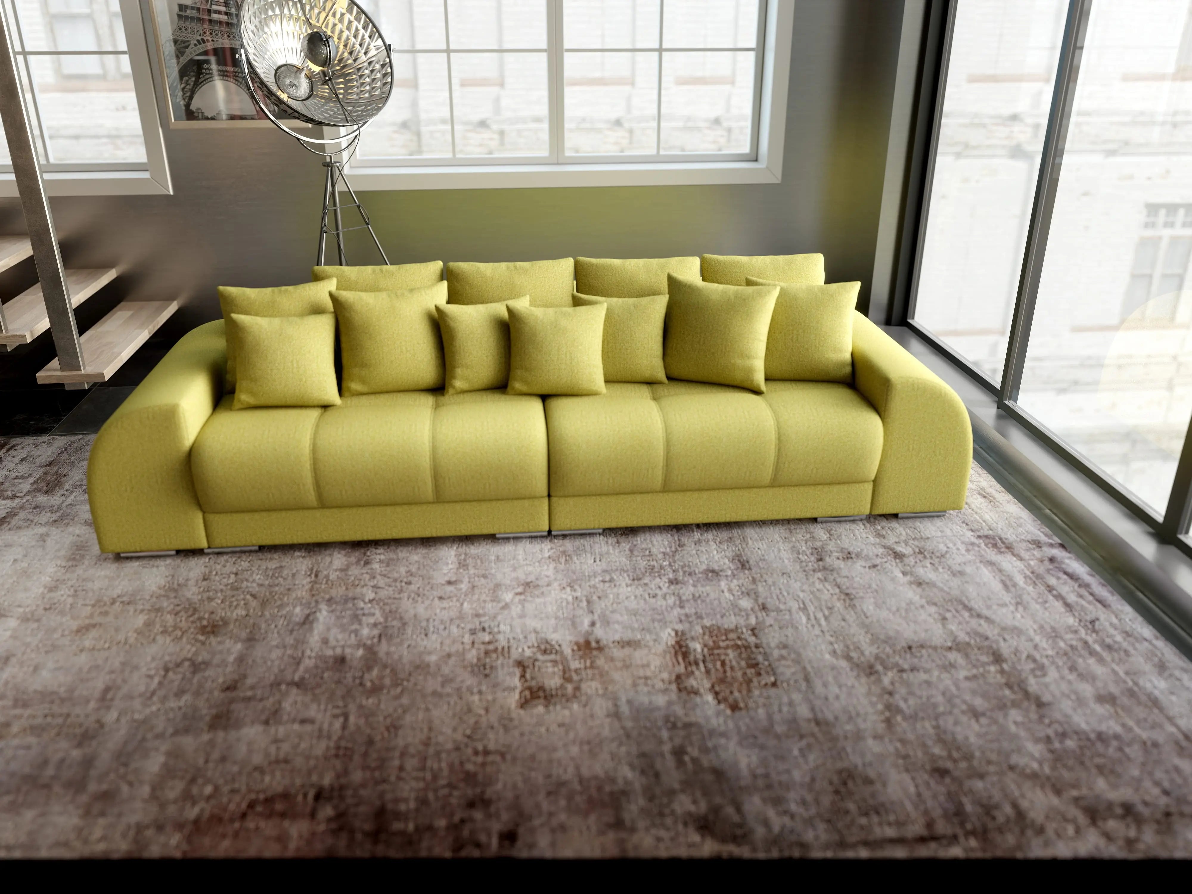 Canapea extensibilă dumonde cu 2 lăzi de depozitare si sezut confortabil din spuma HR, Big Sofa Verona Green Lux 310x100 cm Fabrica