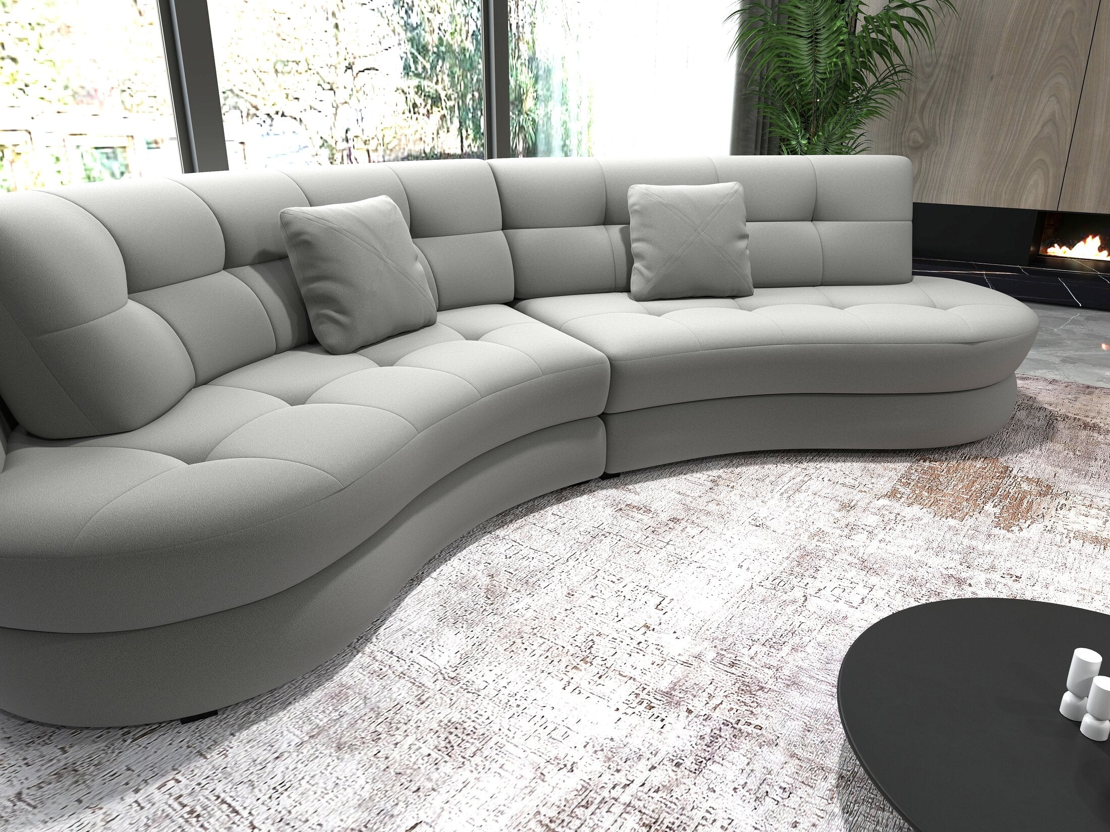 Canapea semirotunda dumonde cu șezut confortabil din spumă HR, Roma Royal Gri 300x160 cm