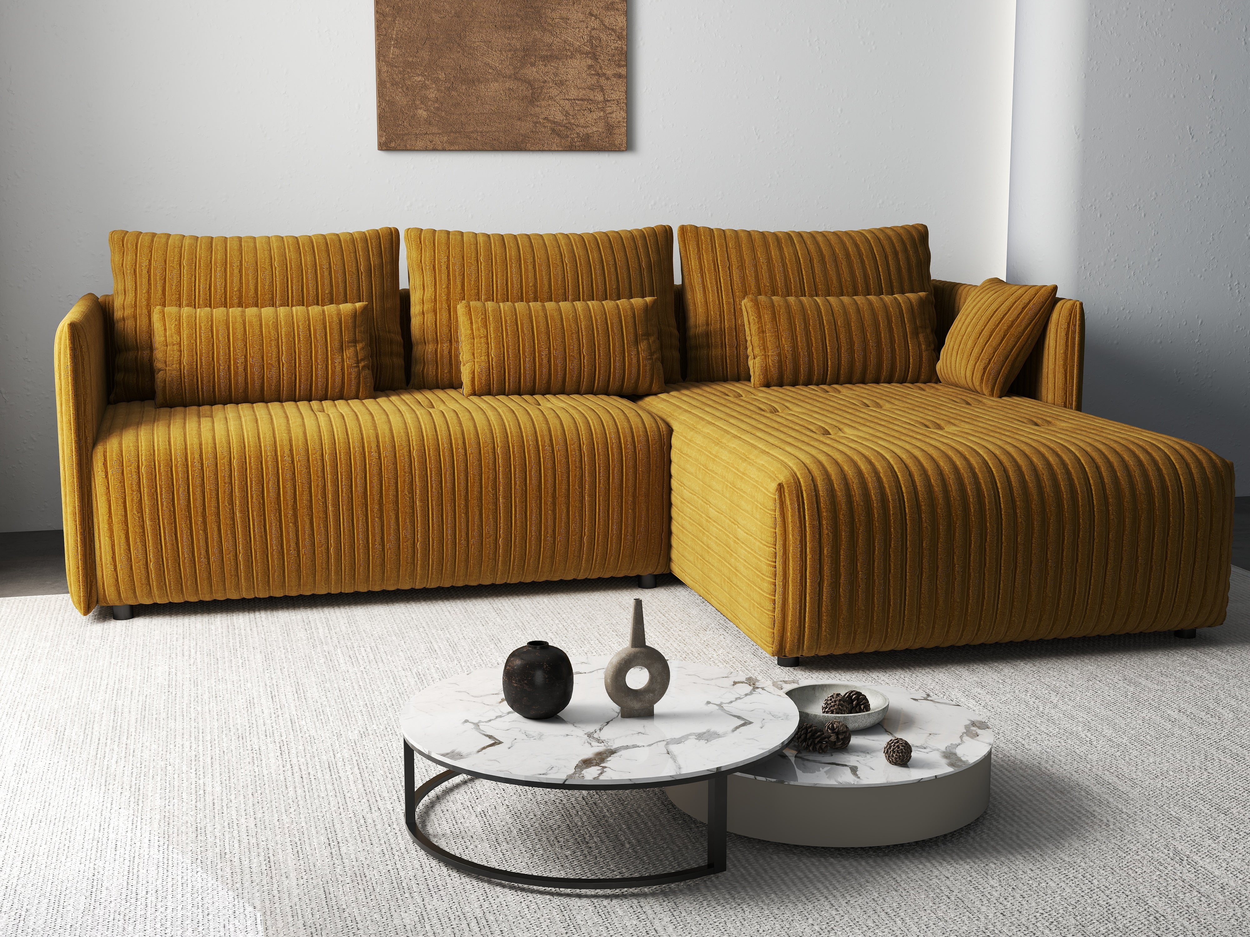 Colțar extensibil dumonde cu ladă de depozitare si sezut confortabil din spuma HR, Malta Ambience Mustard II 235x185 cm Fabrica