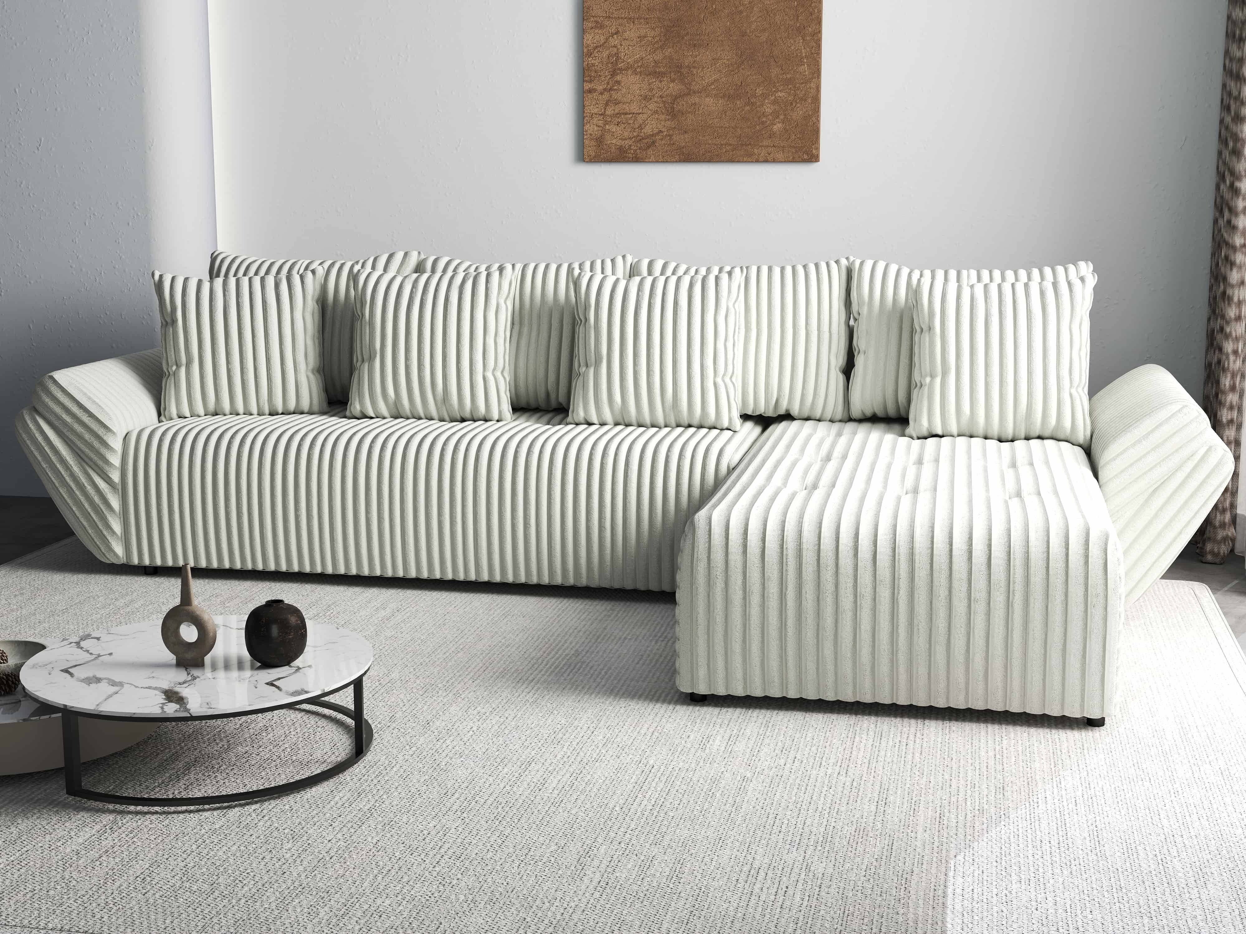 Colțar extensibil dumonde cu ladă de depozitare si sezut confortabil din spuma HR, Berlin XL Ambience Ivory II 350x185 cm Fabrica