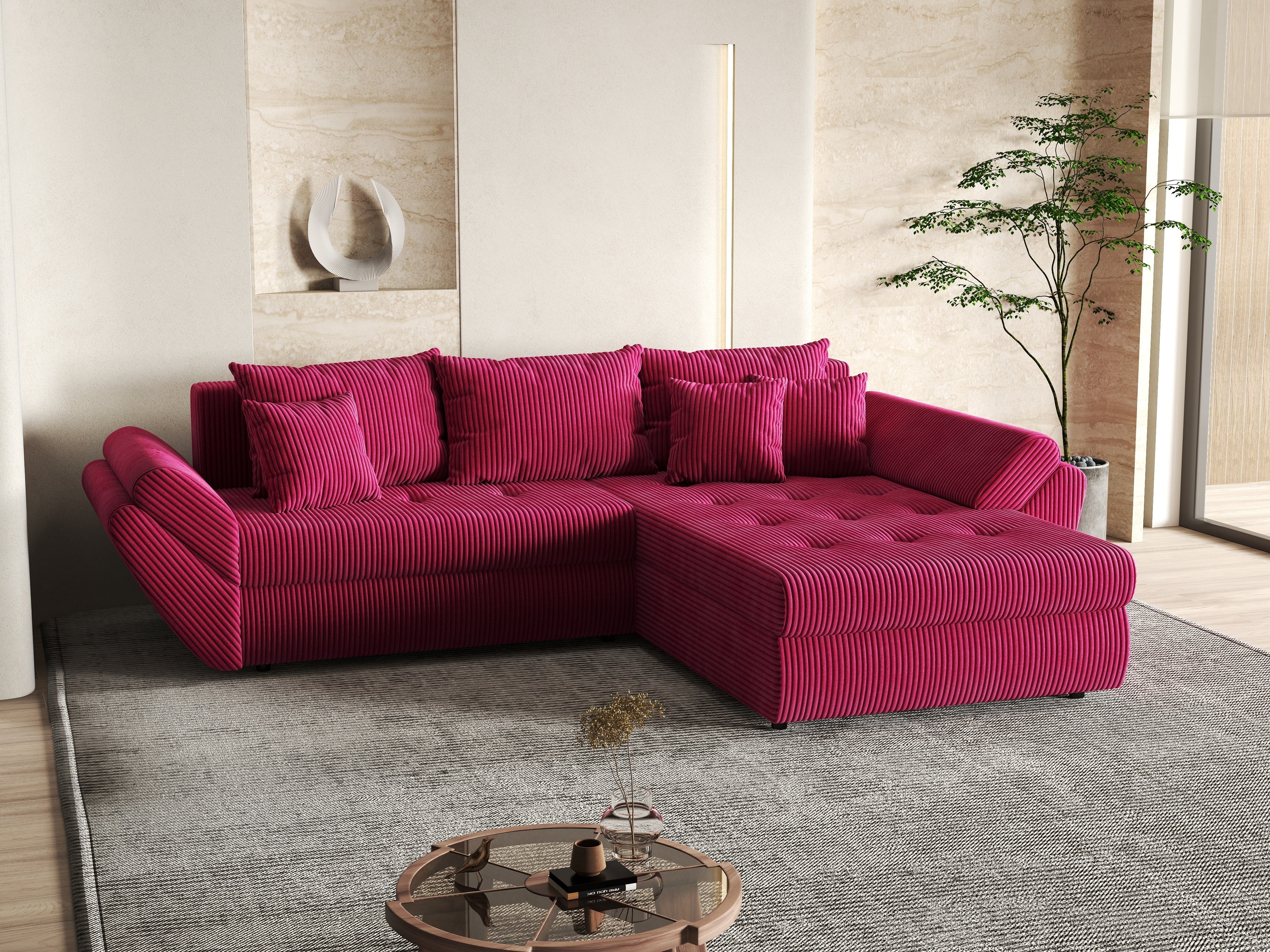 Colțar extensibil dumonde cu ladă de depozitare si sezut confortabil din spuma HR, Loana Zoom Red II 270x185 cm Fabrica