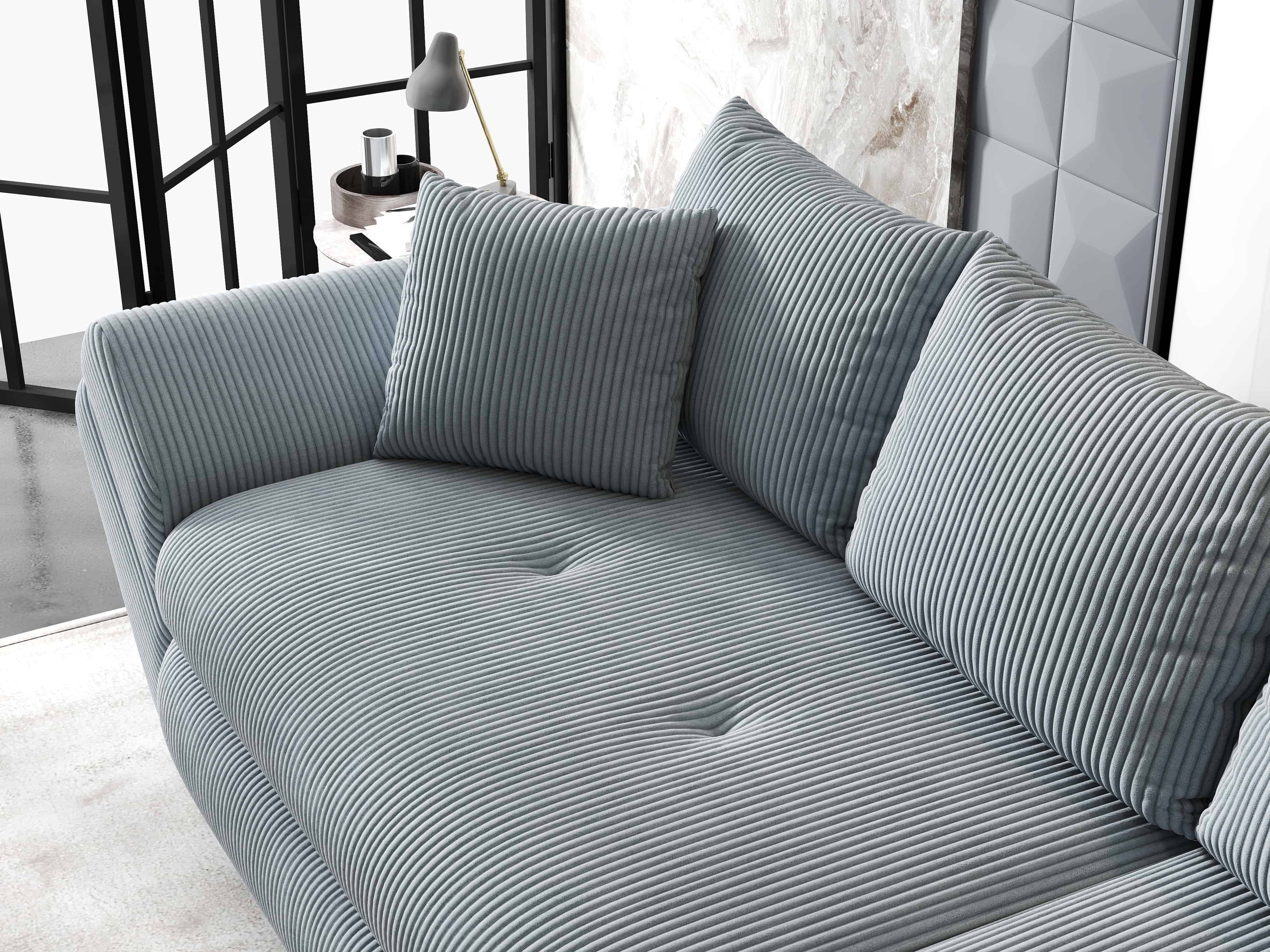 Canapea extensibilă dumonde cu ladă de depozitare si sezut confortabil din spuma HR, Loana Zoom Gri 300x100 cm Fabrica