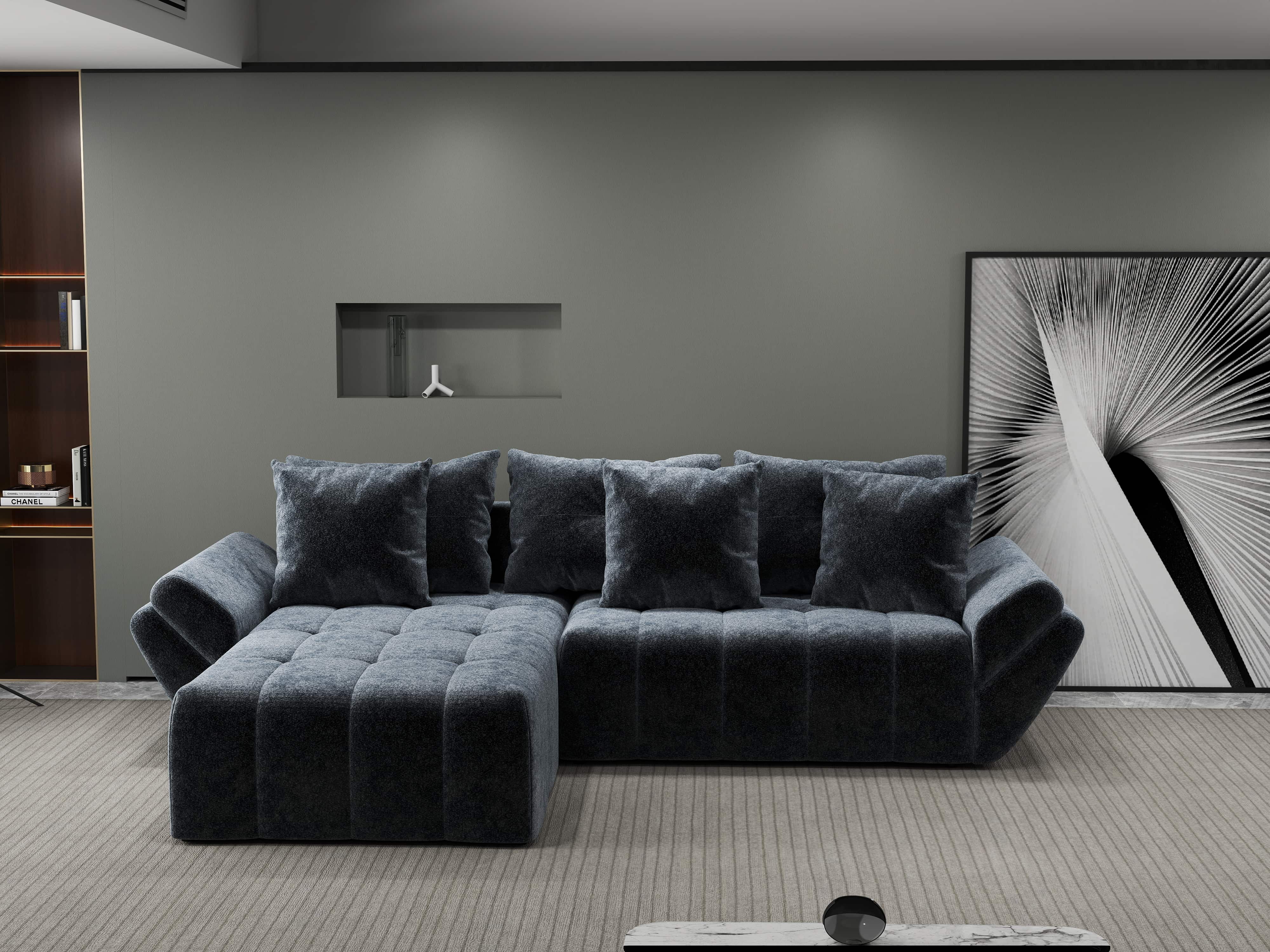 Colțar extensibil dumonde cu ladă de depozitare si sezut confortabil din spuma HR, Berlin Euphoria Grafit 280x185 cm Fabrica