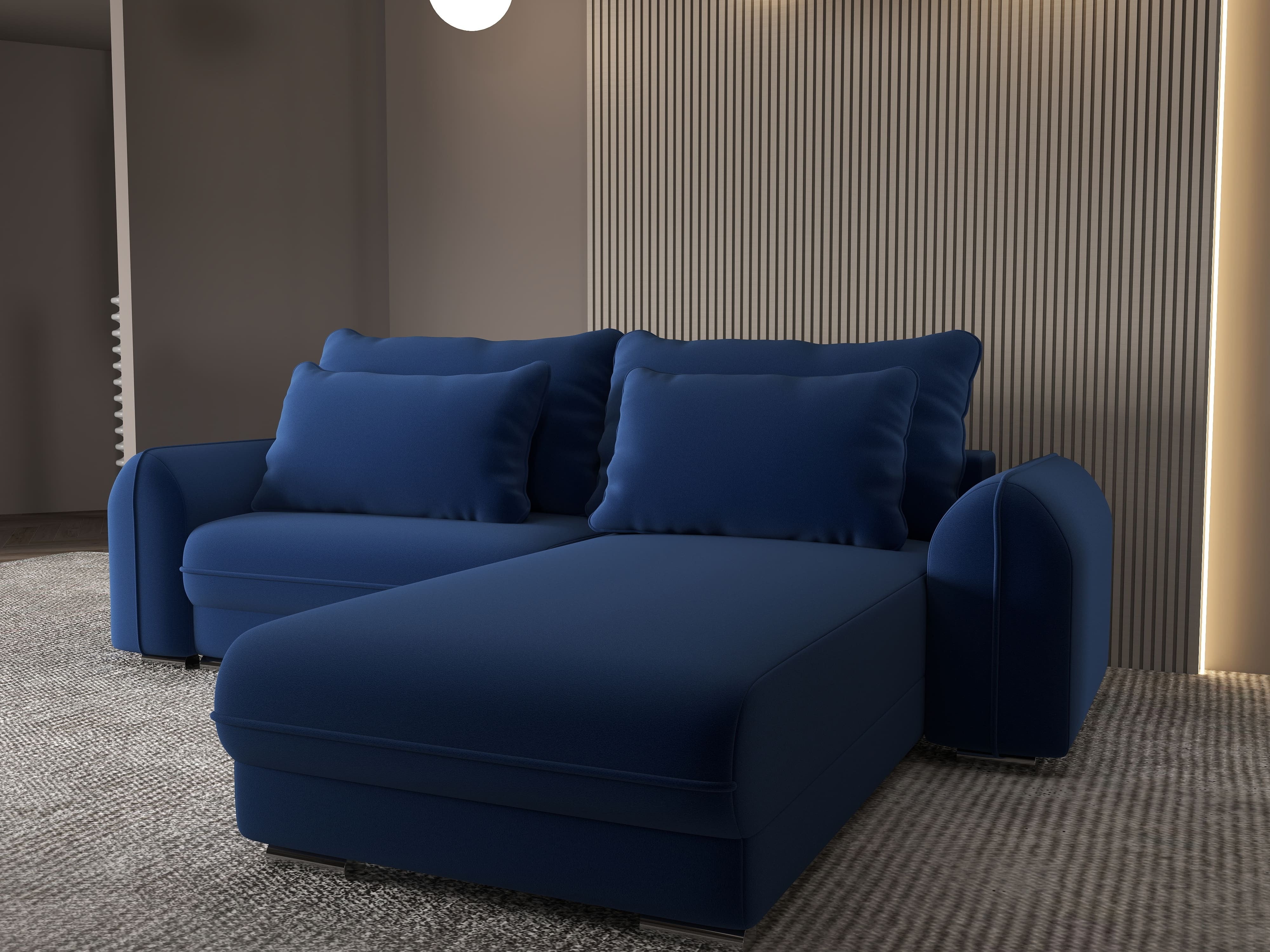 Colțar extensibil dumonde cu ladă de depozitare si sezut confortabil din spuma HR, Denver Royal Albastru 275x185 cm II Fabrica