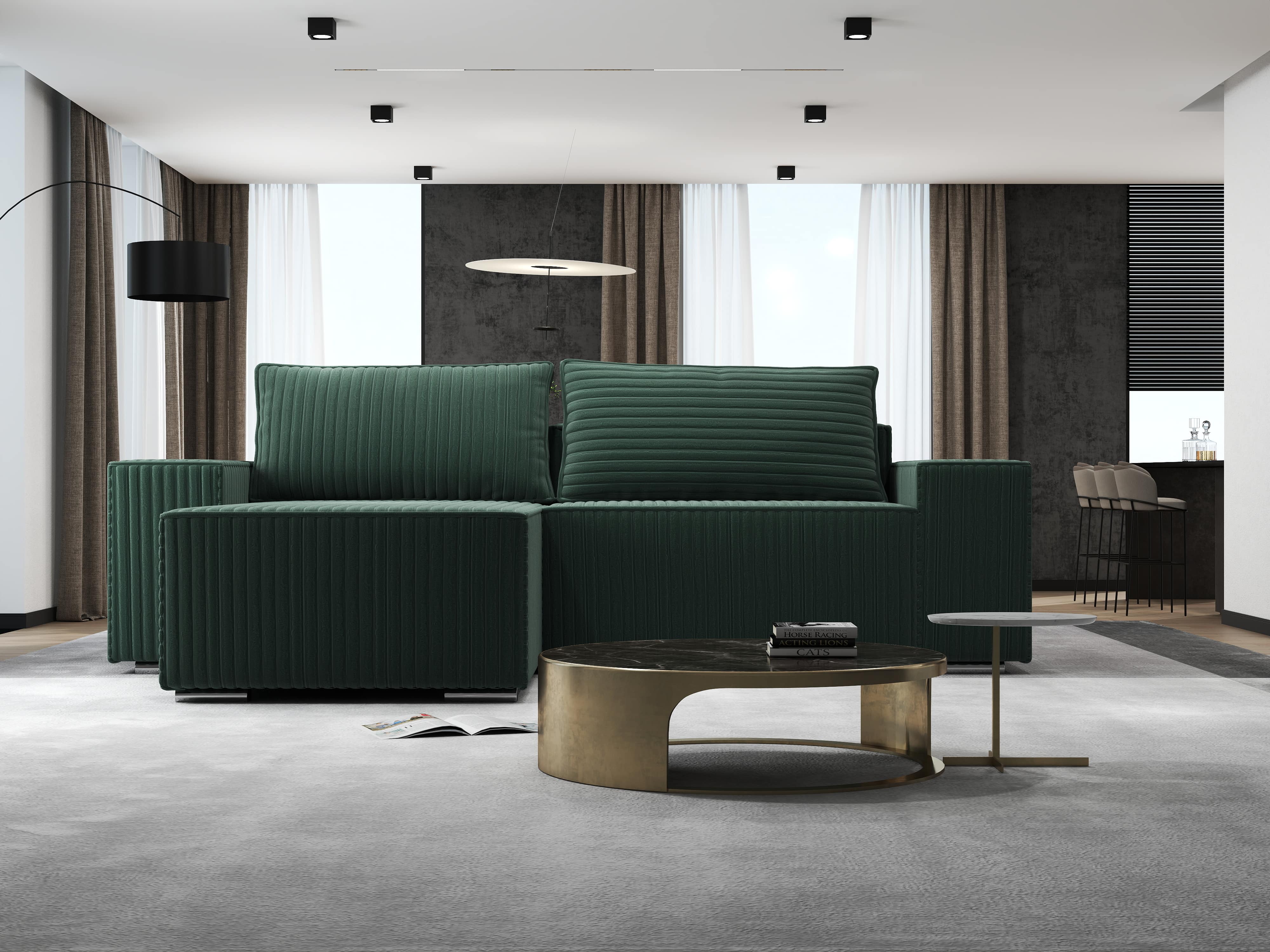 Colțar extensibil dumonde cu ladă de depozitare si sezut confortabil din spuma HR, Dream Ambience Verde 290x185 cm Fabrica