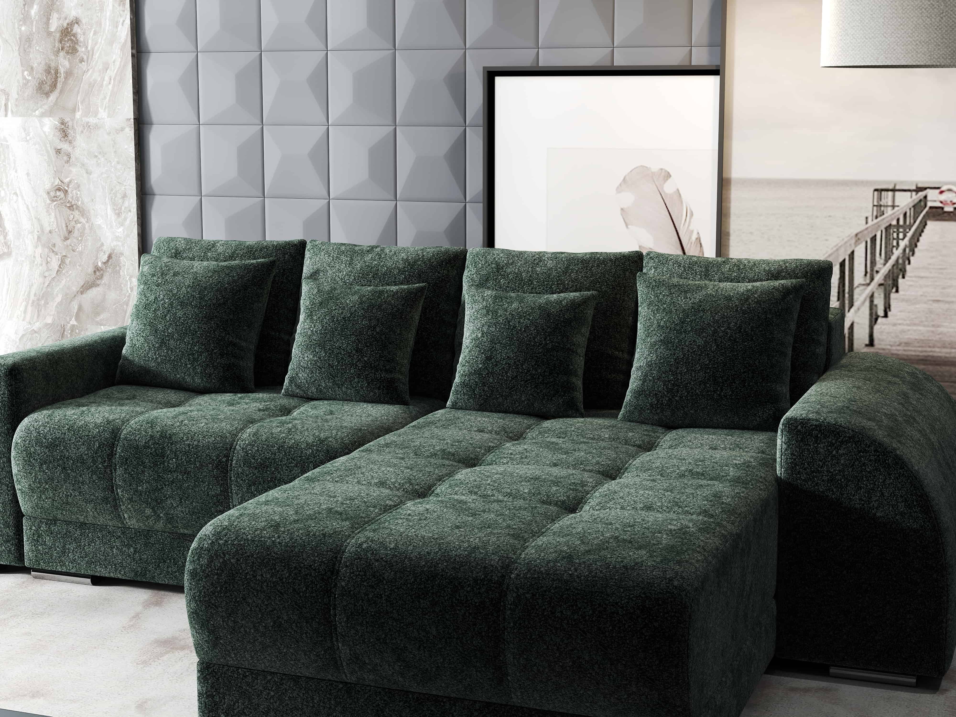 Colțar extensibil dumonde cu ladă de depozitare si sezut confortabil din spuma HR, Verona Euphoria Verde II 290x185 cm Fabrica