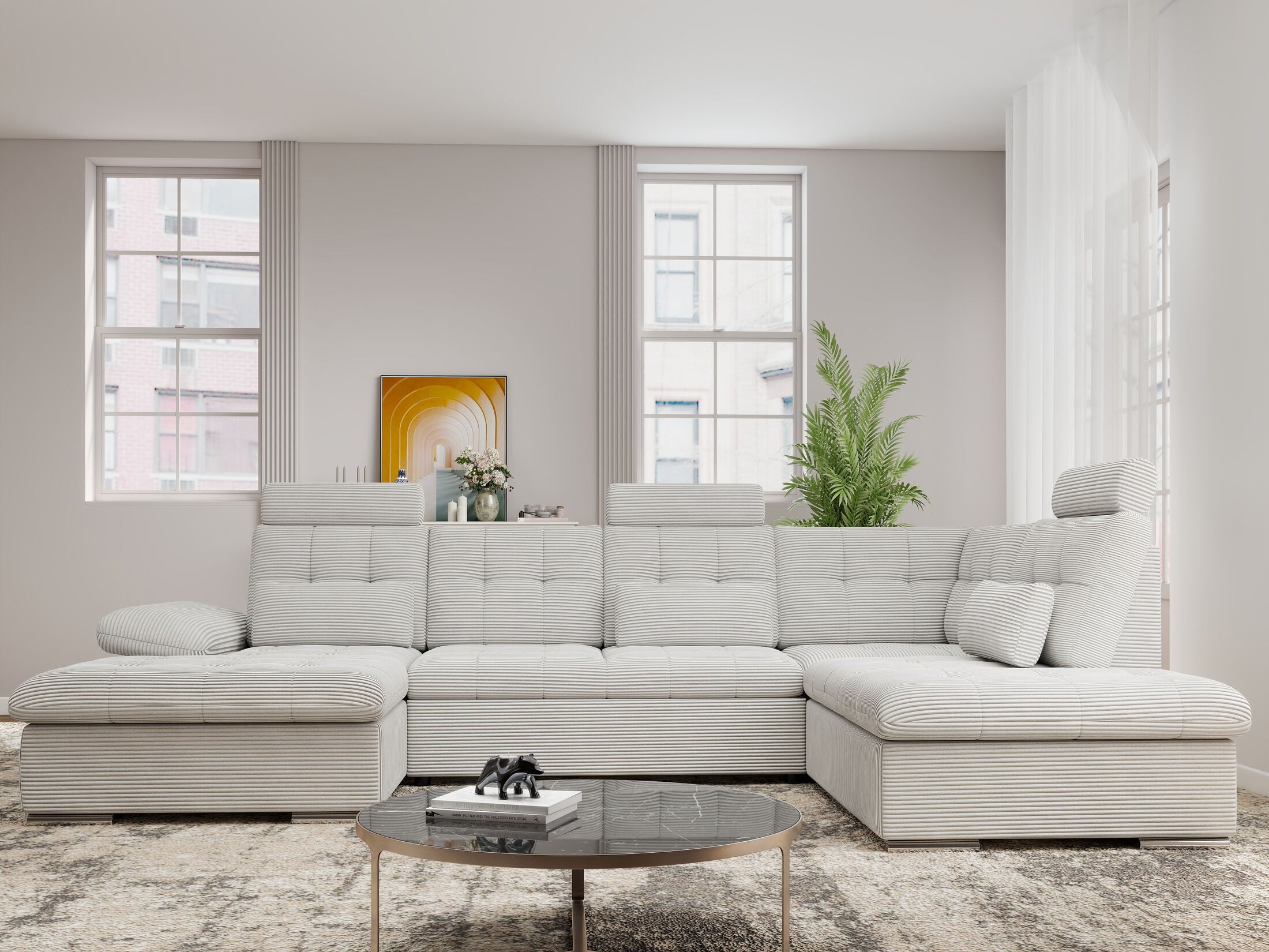 Colțar extensibil dumonde cu ladă de depozitare și șezut confortabil din spumă HR, Merkur U Zoom Gri 324x218 cm