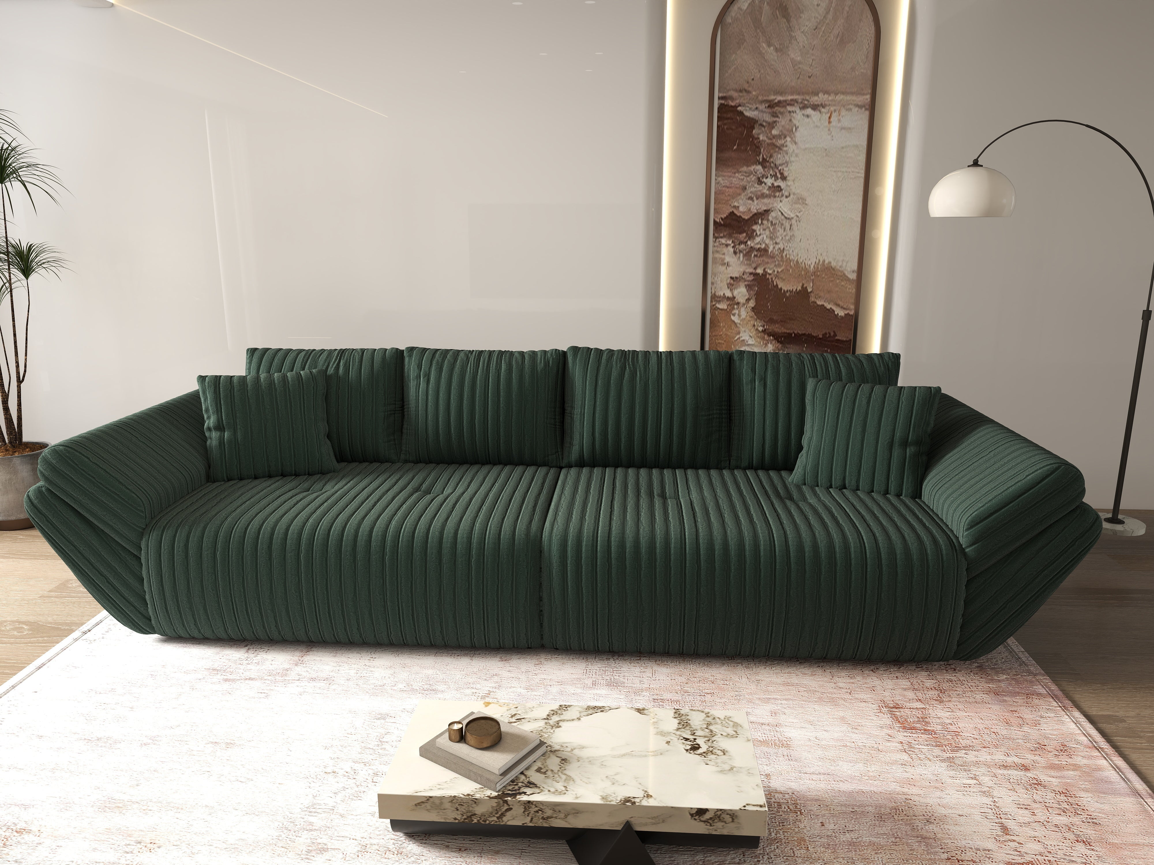 Canapea extensibilă dumonde cu ladă de depozitare si sezut confortabil din spuma HR, Berlin Ambience Green 300x100 cm Fabrica
