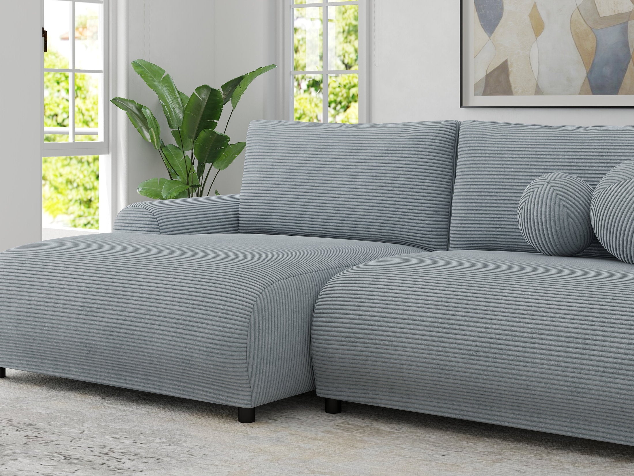 Colțar extensibil dumonde cu ladă de depozitare și șezut confortabil din spumă HR, Carlo Zoom Gri Mint 240x145 cm