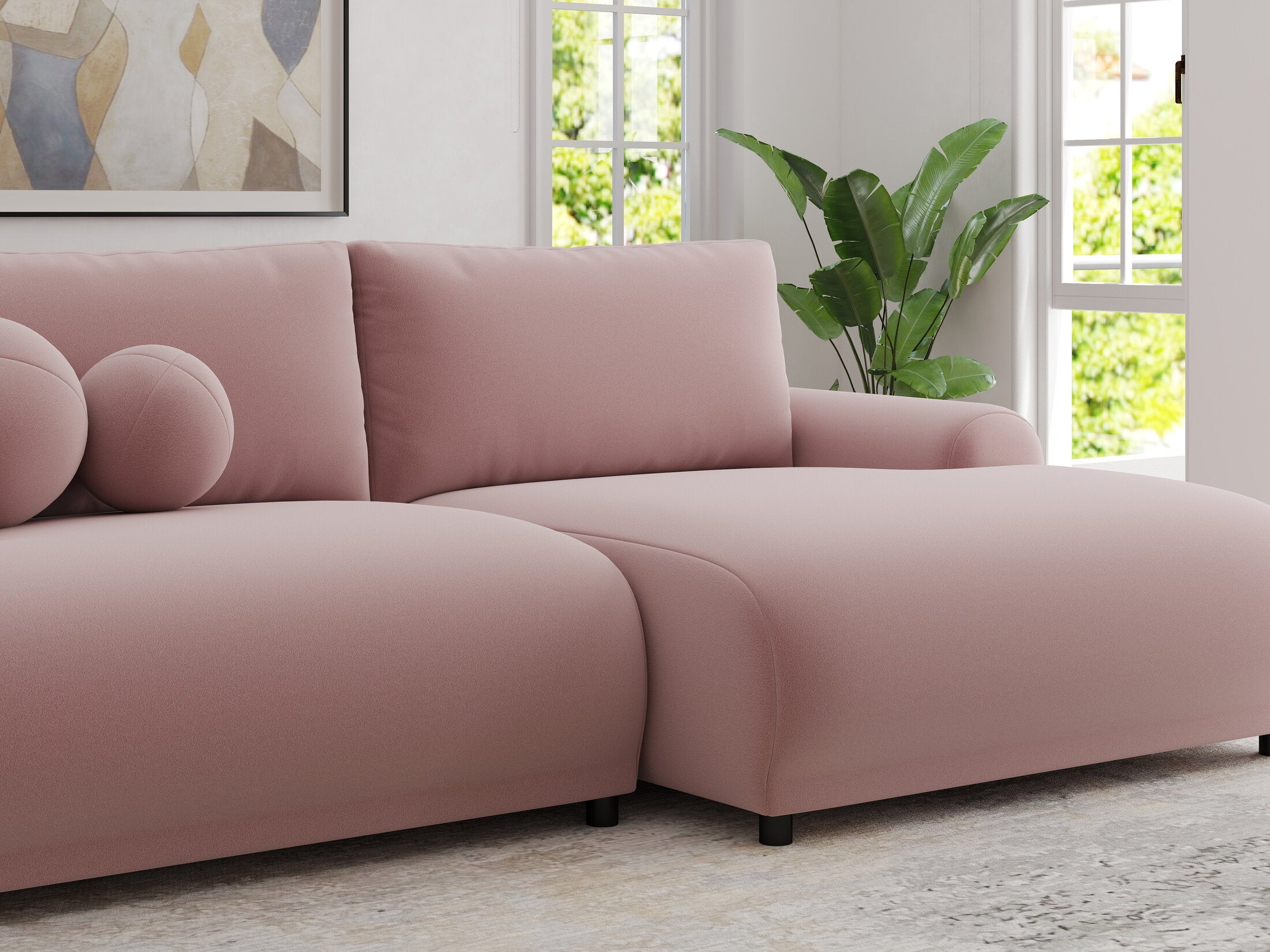 Colțar extensibil dumonde cu ladă de depozitare și șezut confortabil din spumă HR, Carlo Royal Roz 240x145 cm II