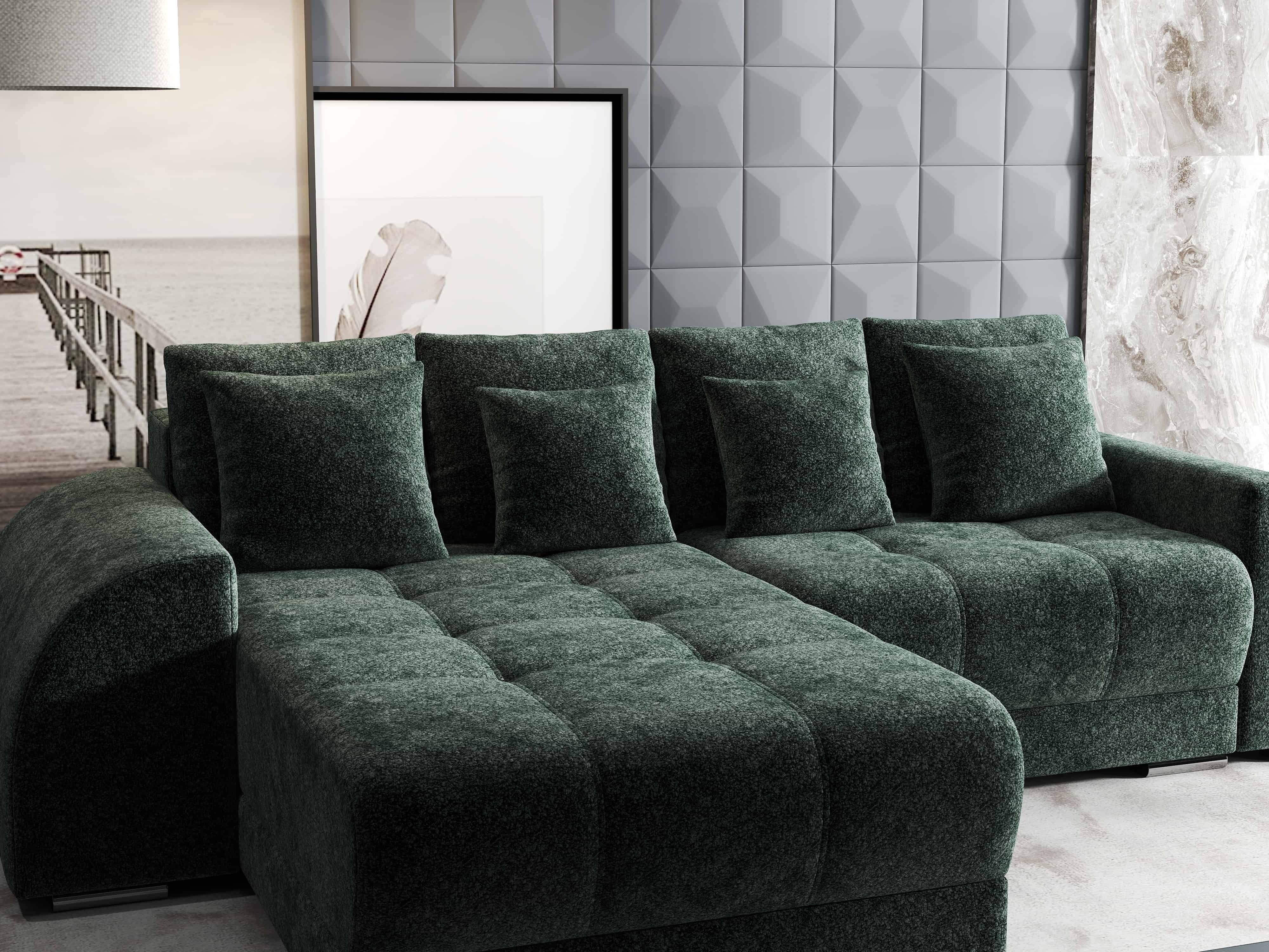 Colțar extensibil dumonde cu ladă de depozitare si sezut confortabil din spuma HR, Verona Euphoria Verde 290x185 cm Fabrica