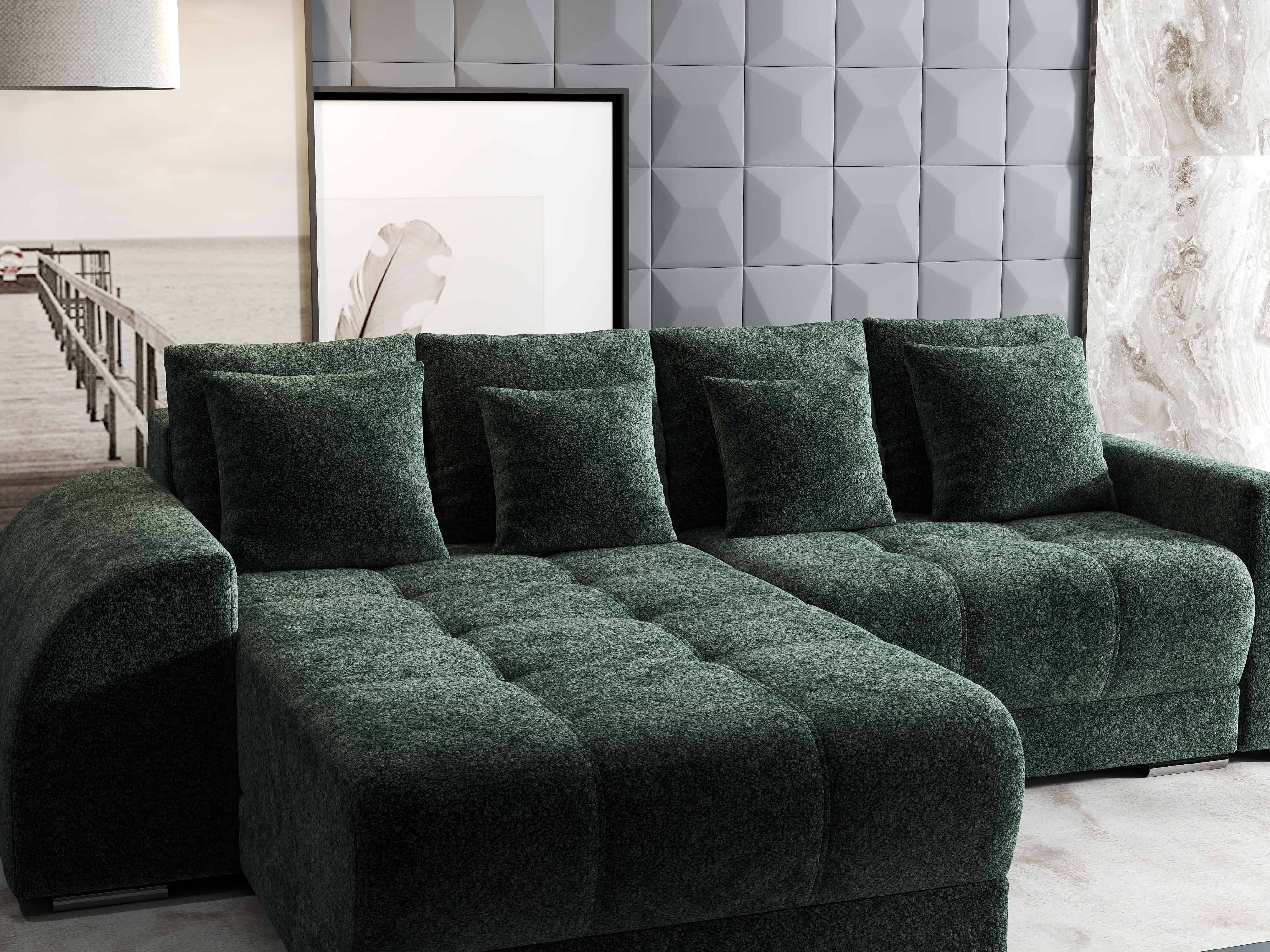 Colțar extensibil dumonde cu ladă de depozitare si sezut confortabil din spuma HR, Verona Euphoria Verde 290x185 cm Fabrica