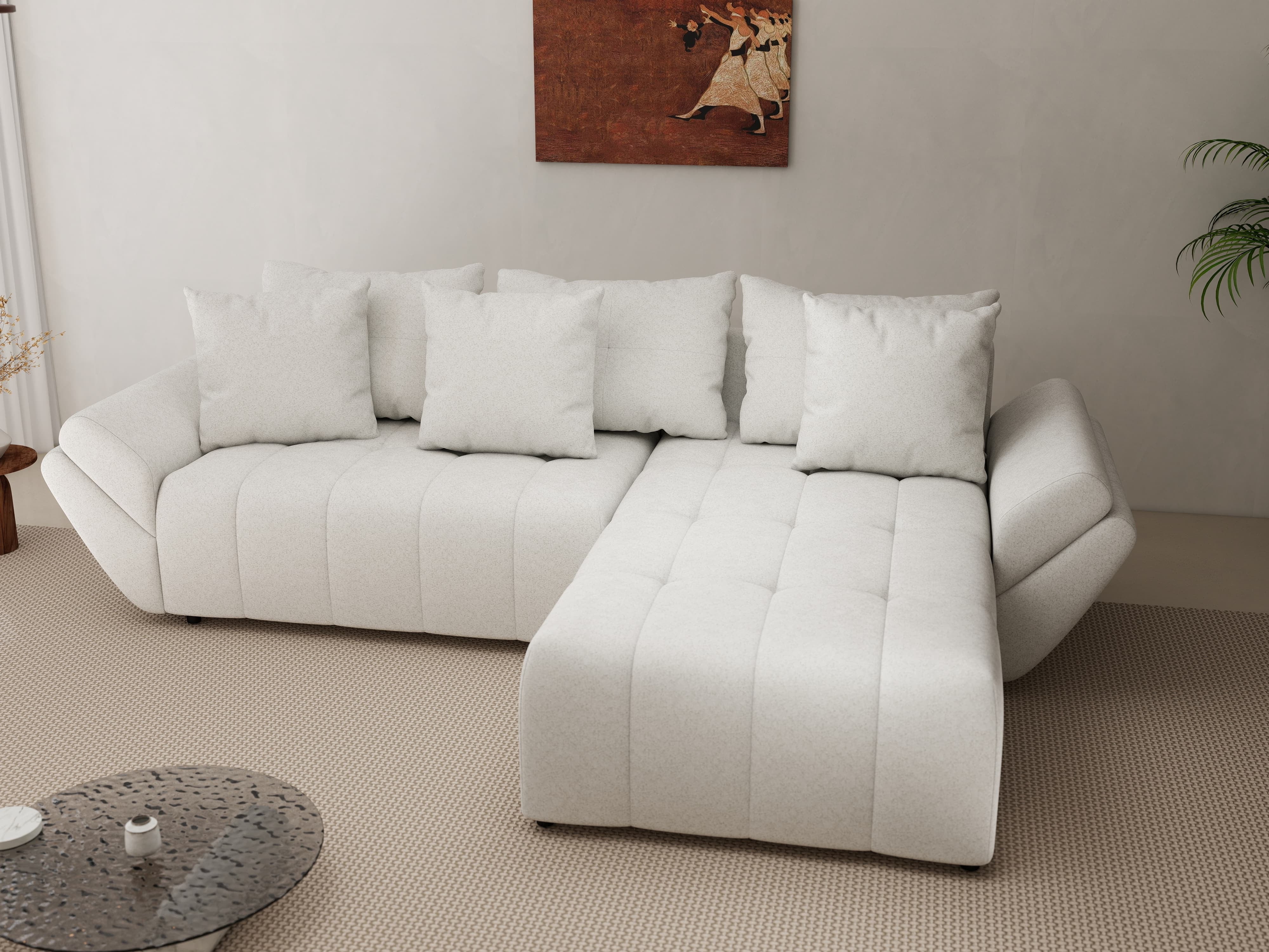 Colțar extensibil dumonde cu ladă de depozitare si sezut confortabil din spuma HR, Berlin Euphoria Ivory 280x185 cm II Fabrica