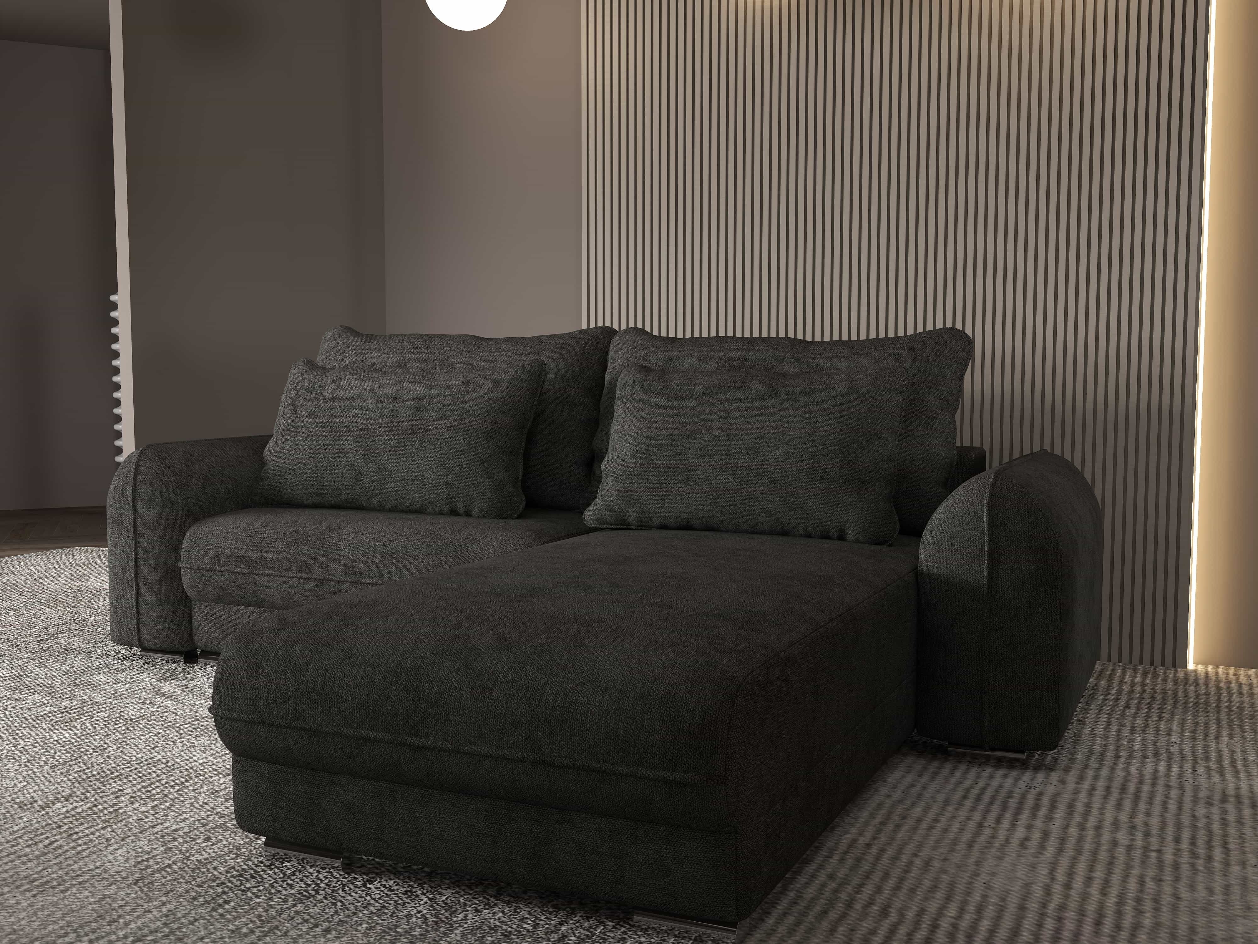 Colțar extensibil dumonde cu ladă de depozitare si sezut confortabil din spuma HR, Denver Enjoy Negru 275x185 cm II Fabrica