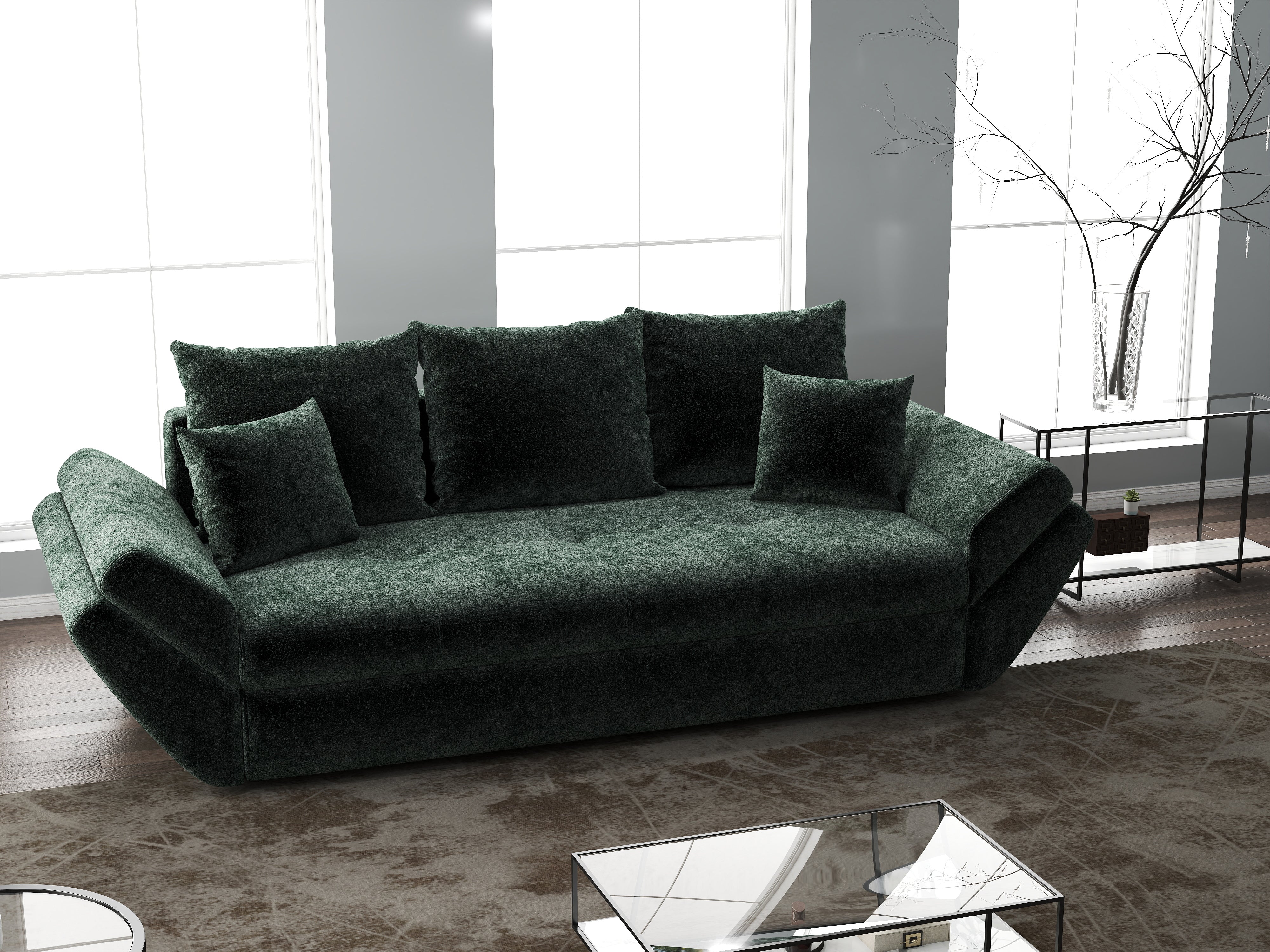 Canapea extensibilă dumonde cu ladă de depozitare si sezut confortabil din spuma HR, Loana Euphoria Verde 250x100 cm Fabrica