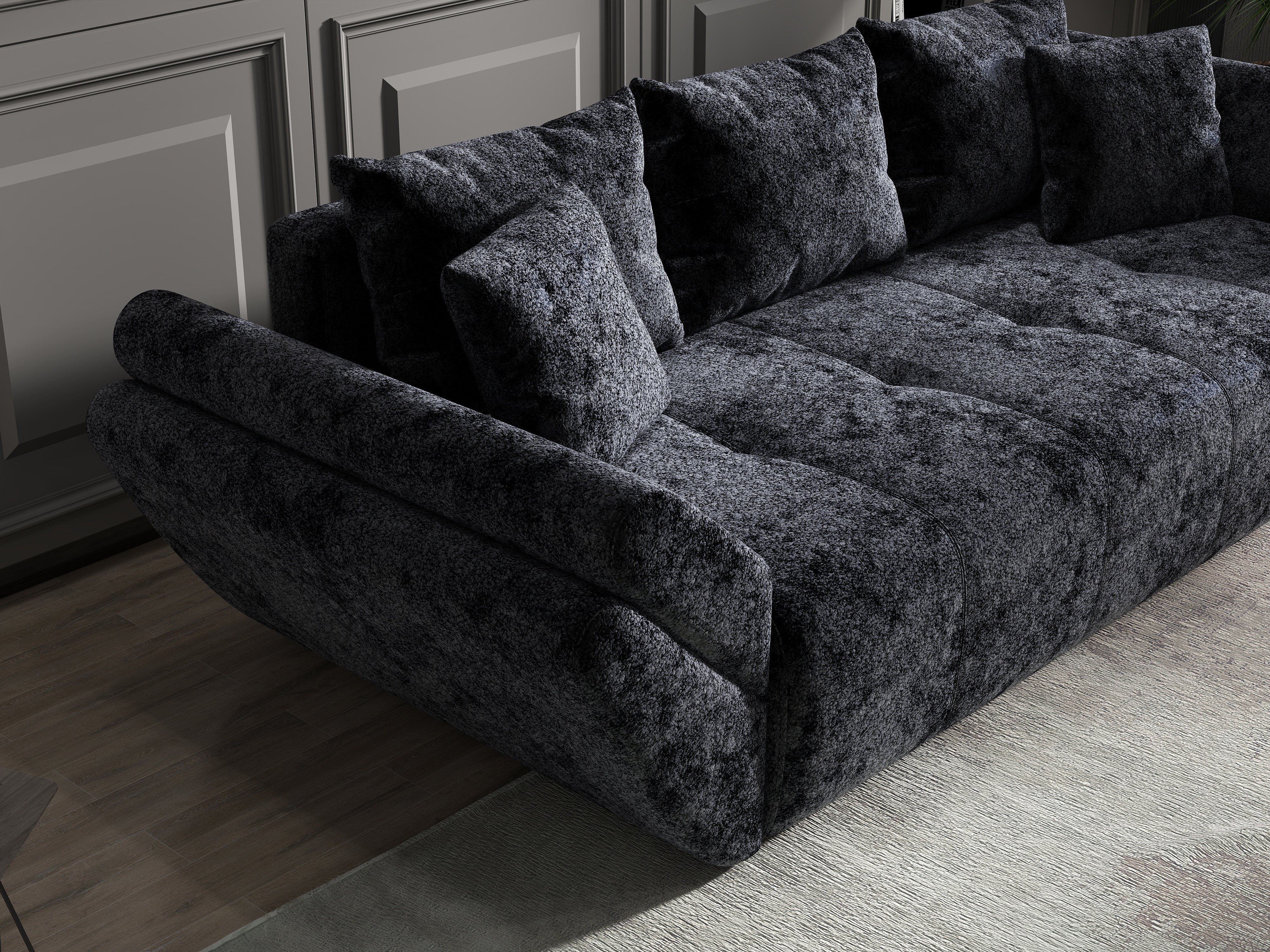 Canapea extensibilă dumonde cu ladă de depozitare si sezut confortabil din spuma HR, Berlin Euphoria Black 250x100 cm Fabrica