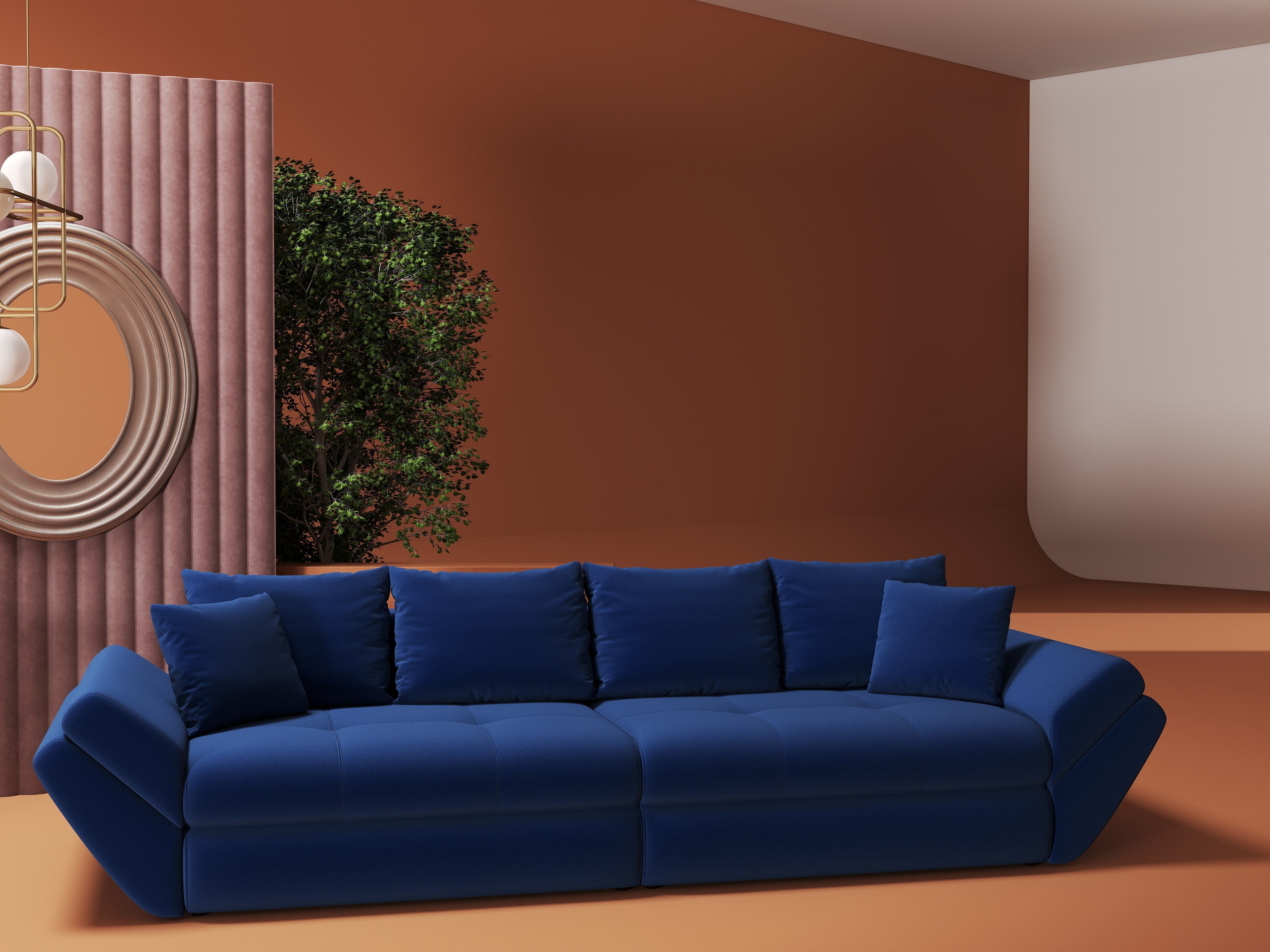 Canapea extensibilă dumonde cu ladă de depozitare si sezut confortabil din spuma HR, Loana Royal Albastru 300x100 cm Fabrica