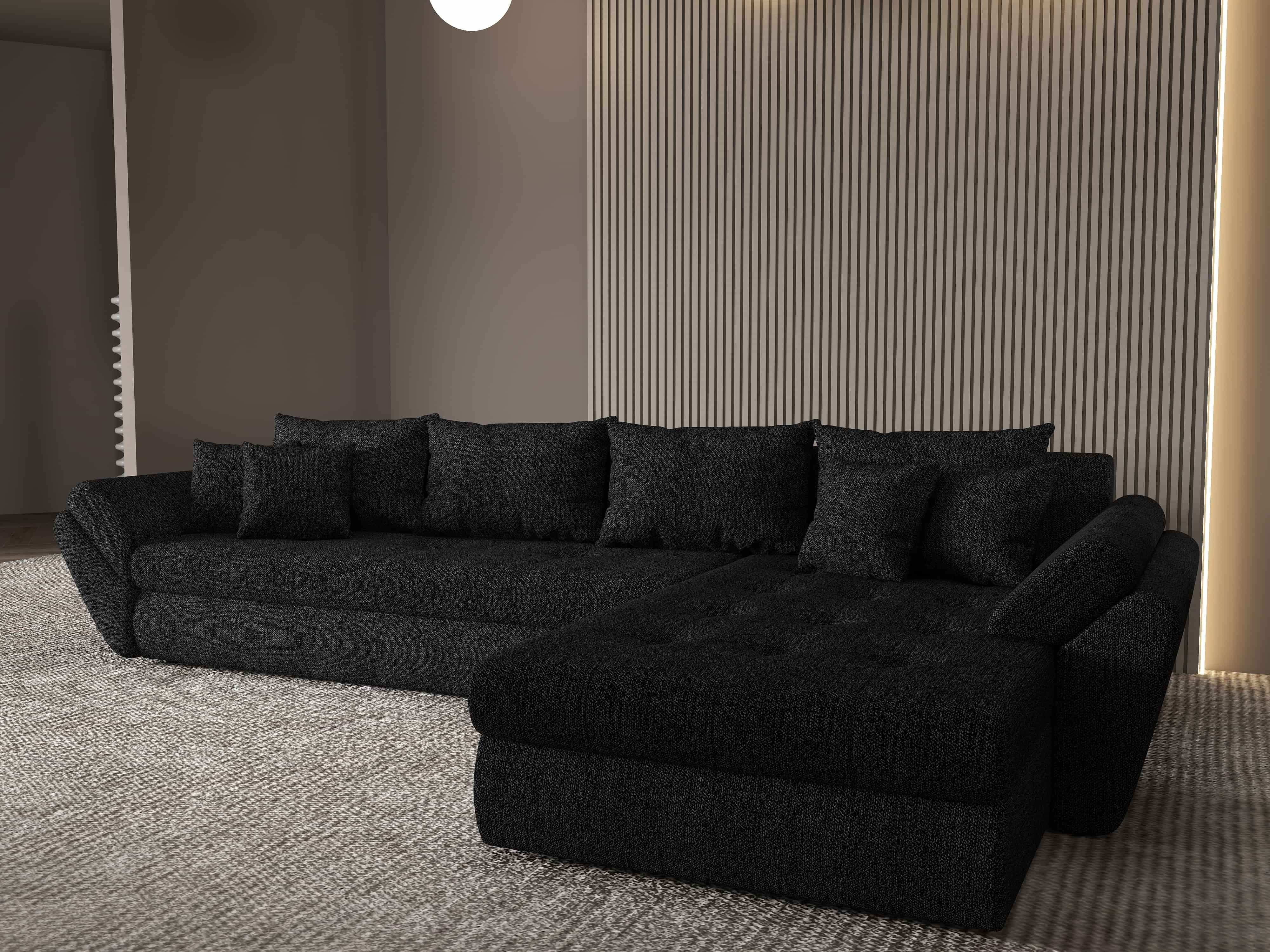 Colțar extensibil dumonde cu ladă de depozitare si sezut confortabil din spuma HR, Loana XL Enjoy Negru II 335x185 cm Fabrica