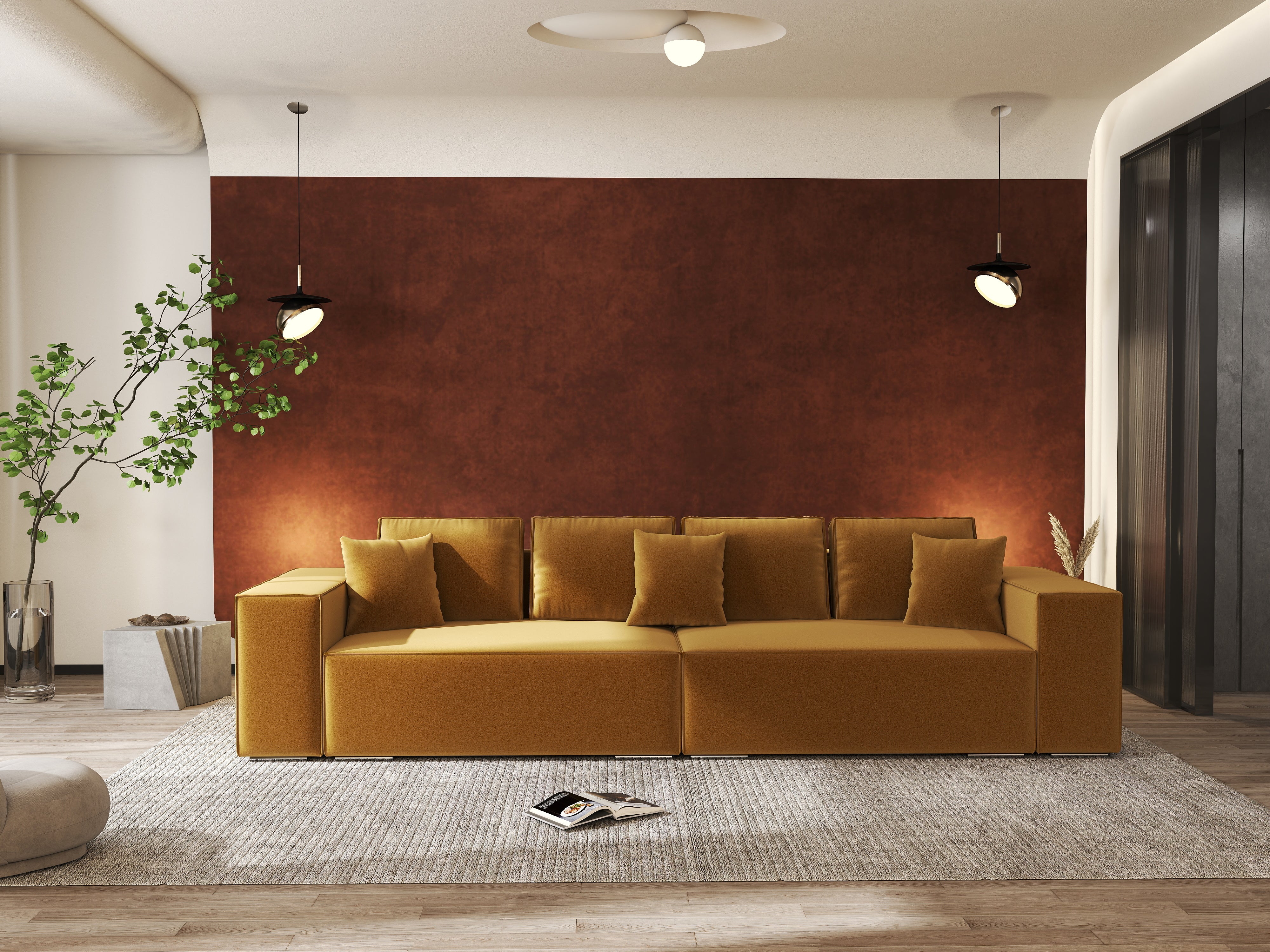 Canapea extensibilă dumonde cu ladă de depozitare si sezut confortabil din spuma HR, Dream Royal Mustar 310x100 cm Fabrica