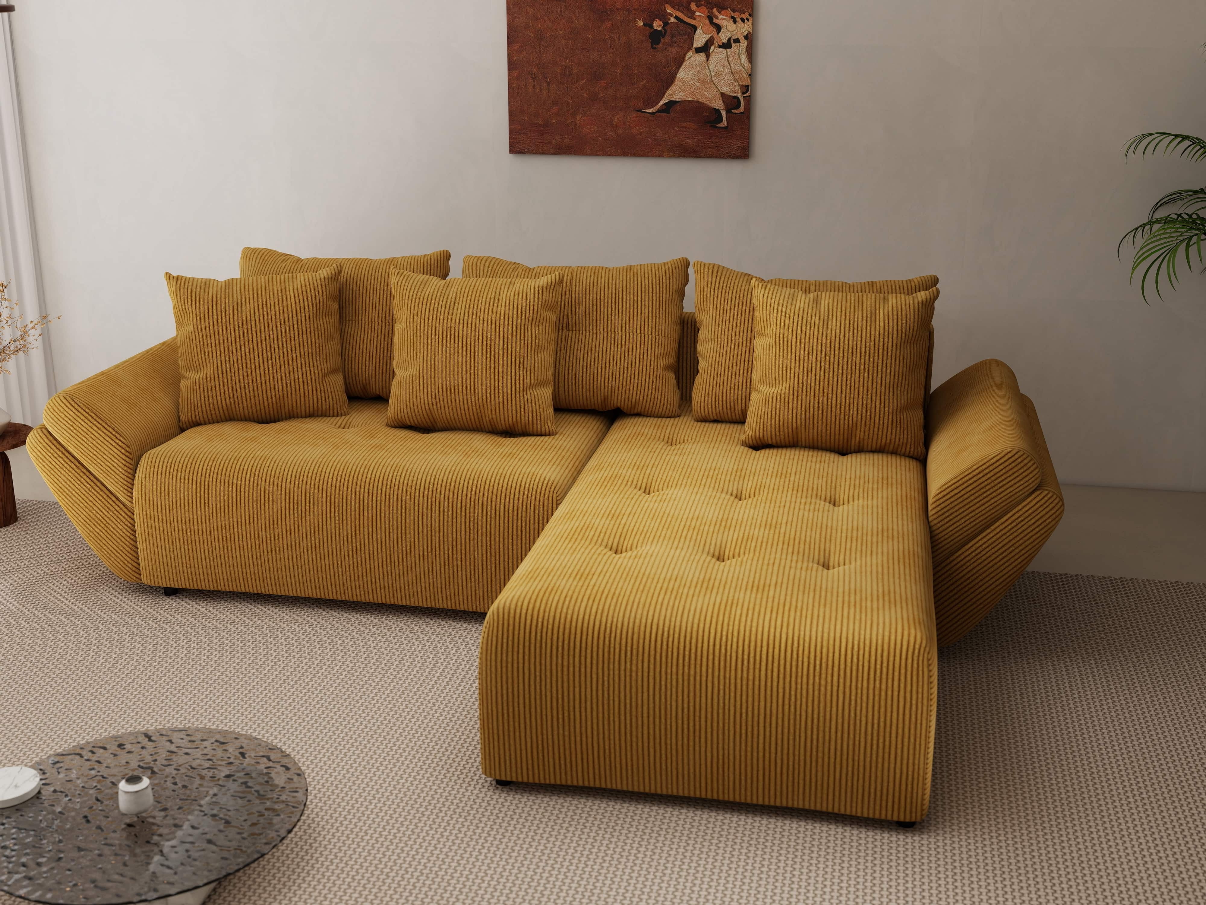 Colțar extensibil dumonde cu ladă de depozitare si sezut confortabil din spuma HR, Berlin Zoom Mustar 280x185 cm II Fabrica