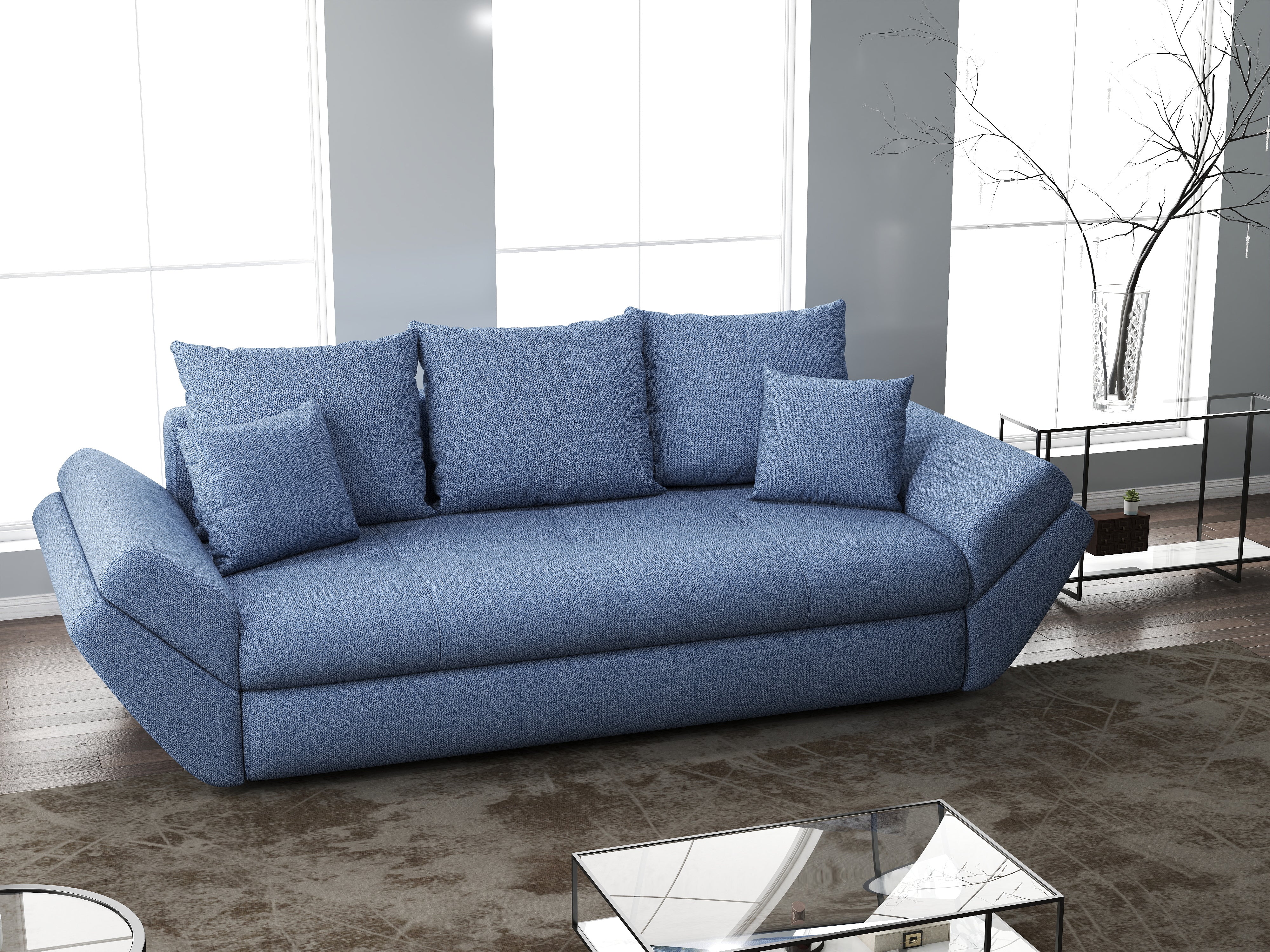 Canapea extensibilă dumonde cu ladă de depozitare si sezut confortabil din spuma HR, Loana Enjoy Blue 250x100 cm Fabrica