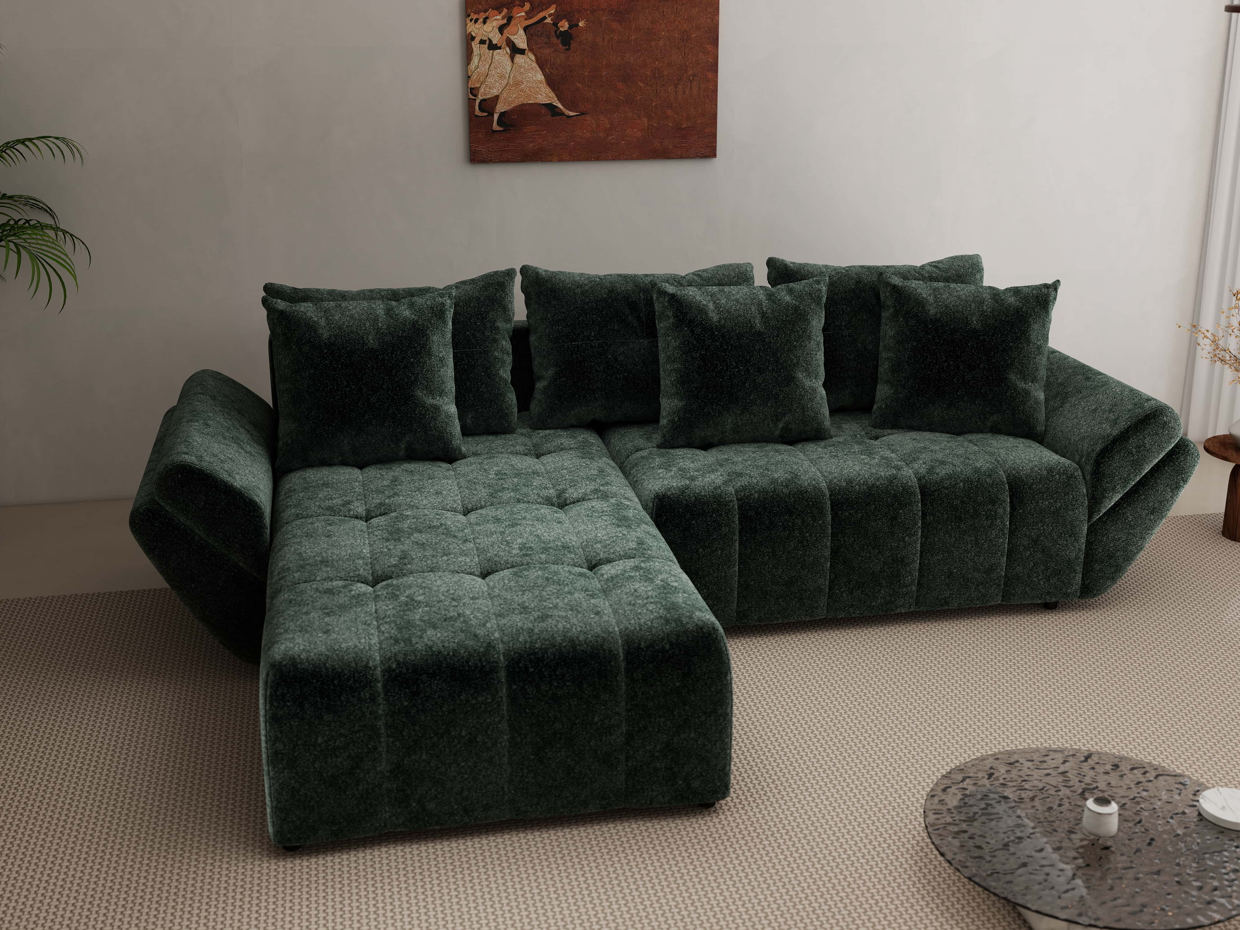 Colțar extensibil dumonde cu ladă de depozitare si sezut confortabil din spuma HR, Berlin Euphoria Verde 280x185 cm Fabrica