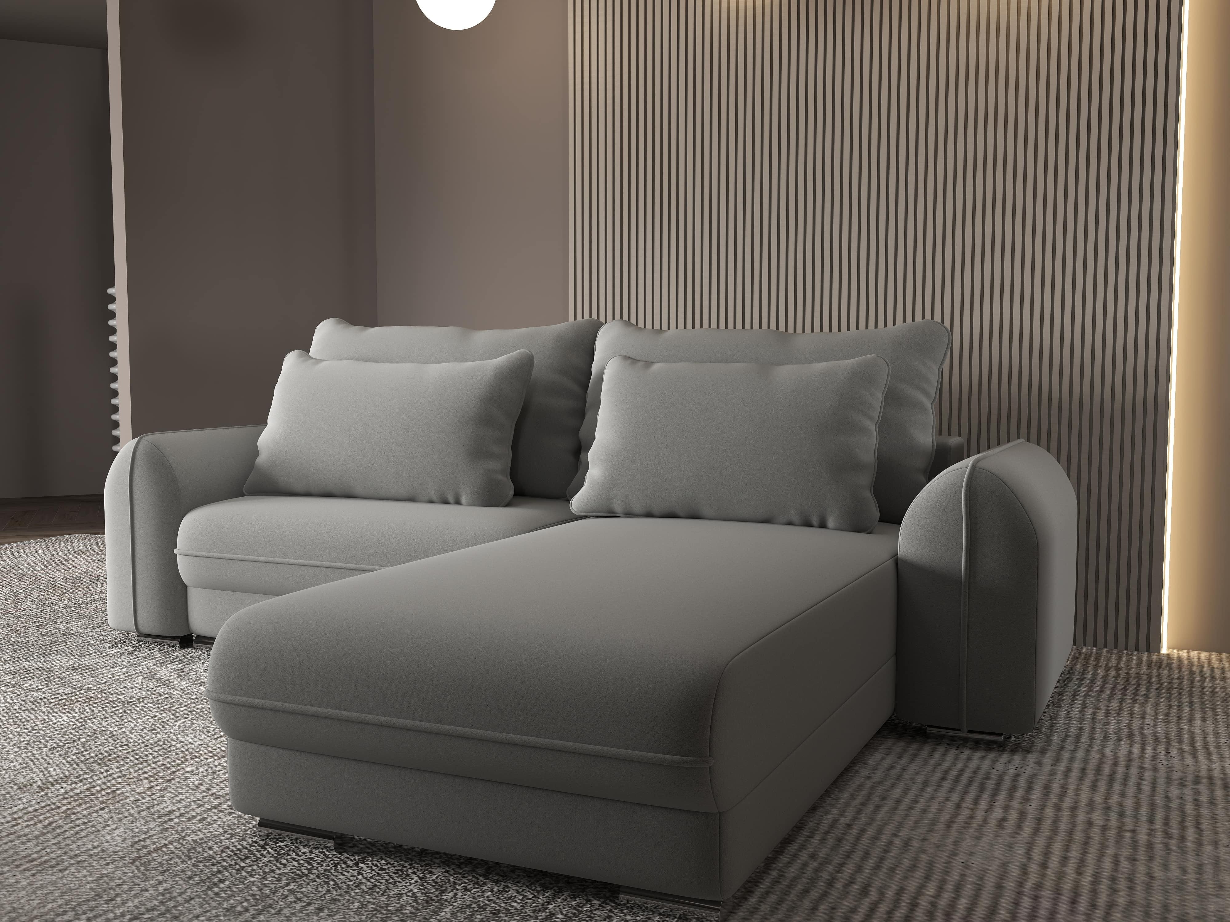 Colțar extensibil dumonde cu ladă de depozitare si sezut confortabil din spuma HR, Denver Royal Gri 275x185 cm II Fabrica