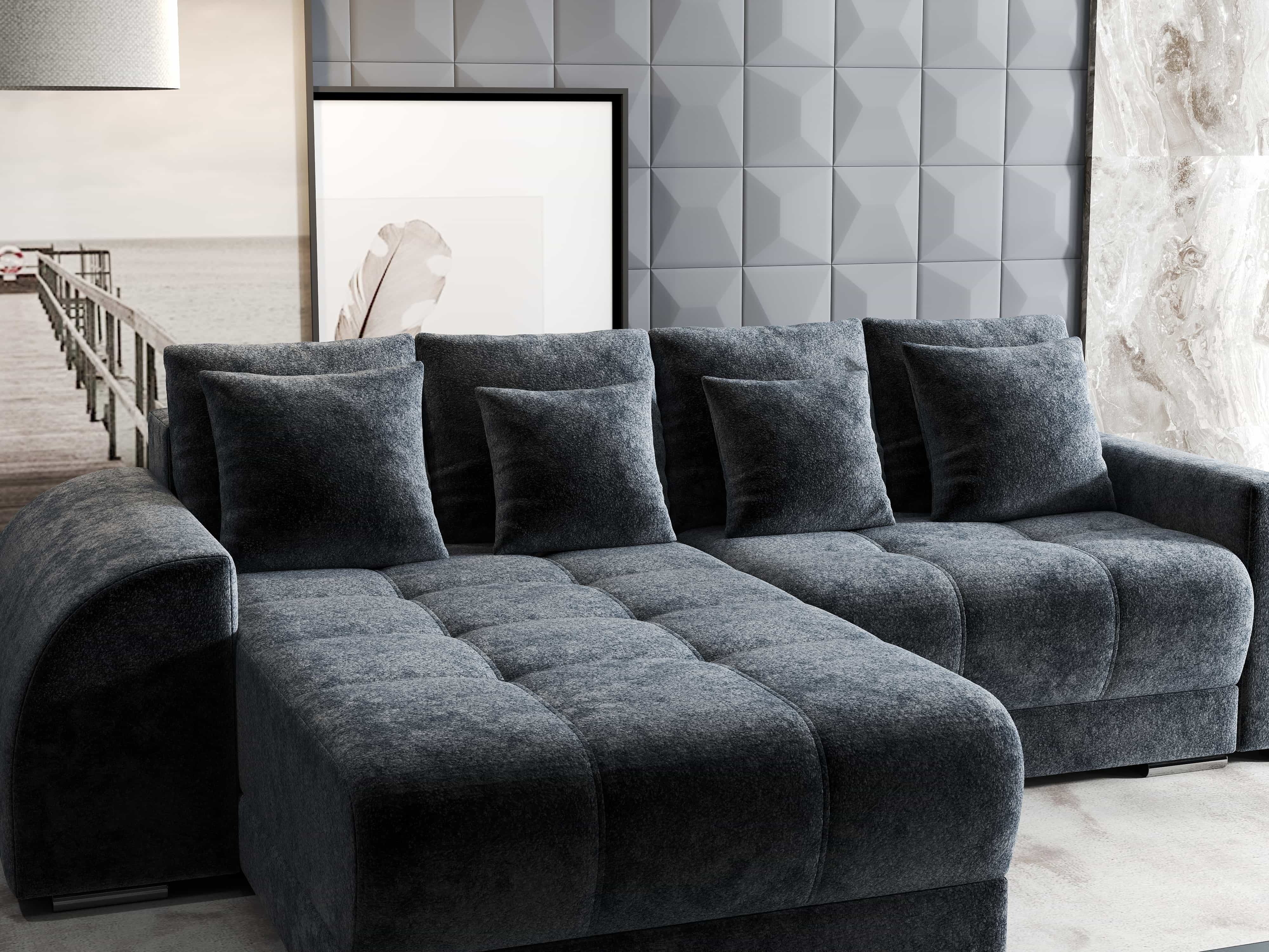 Colțar extensibil dumonde cu ladă de depozitare si sezut confortabil din spuma HR, Verona Euphoria Grafit 290x185 cm Fabrica