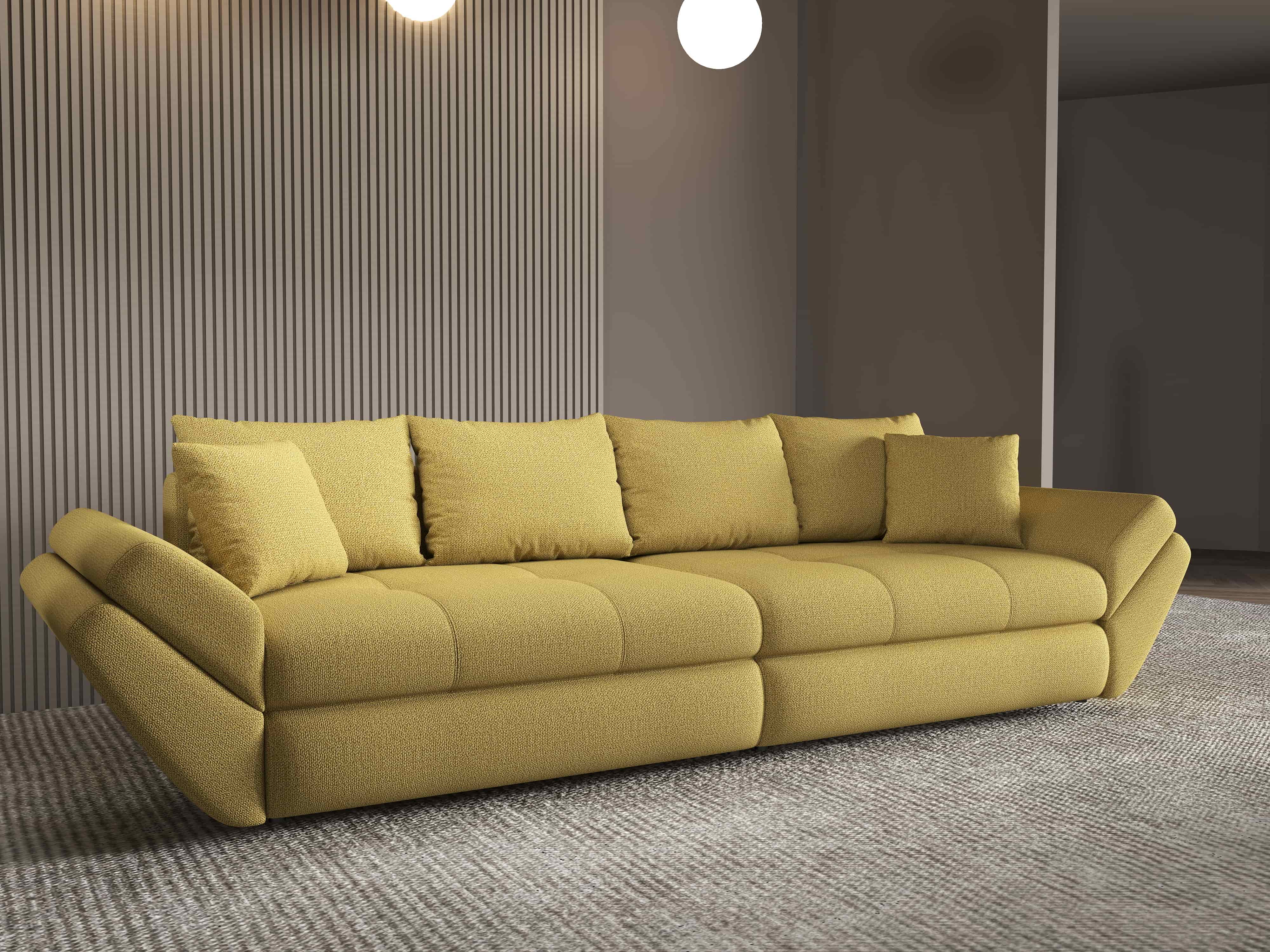 Canapea extensibilă dumonde cu ladă de depozitare si sezut confortabil din spuma HR, Loana Enjoy Melon 300x100 cm Fabrica