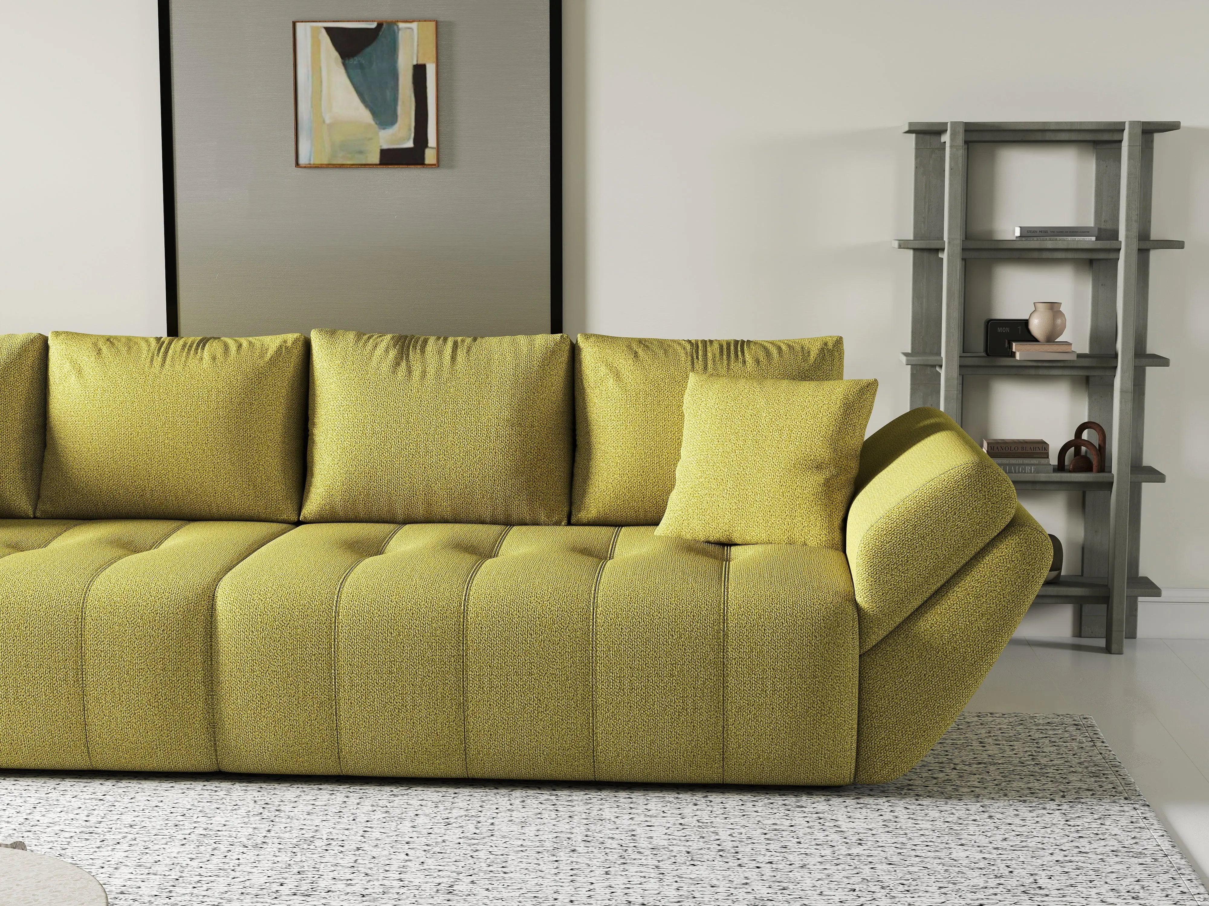 Canapea extensibilă dumonde cu ladă de depozitare si sezut confortabil din spuma HR, Berlin Enjoy Green 300x100 cm Fabrica