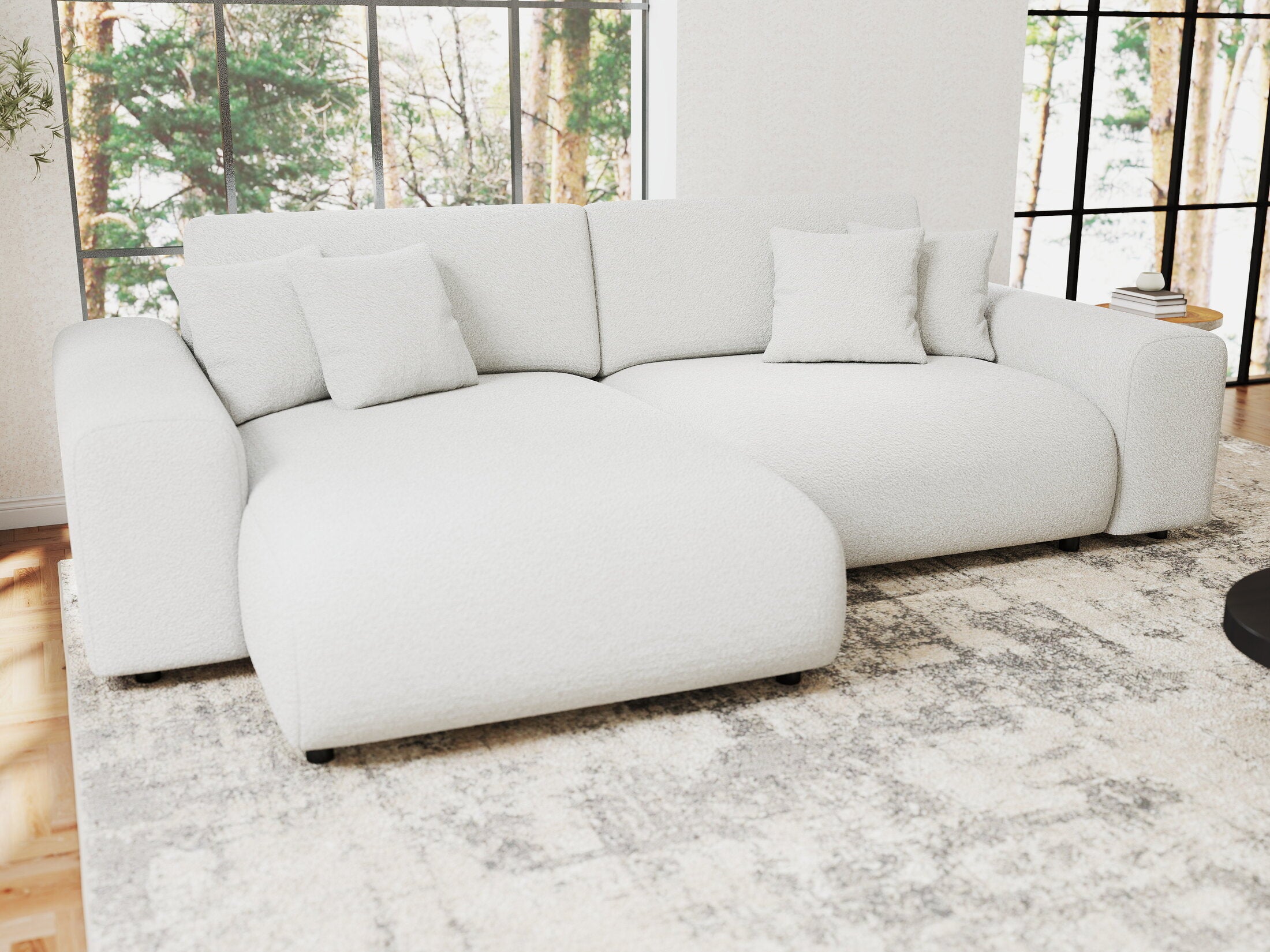 Colțar extensibil dumonde cu ladă de depozitare si sezut confortabil din spuma HR, Sarina Euphoria Alb 255x168 cm