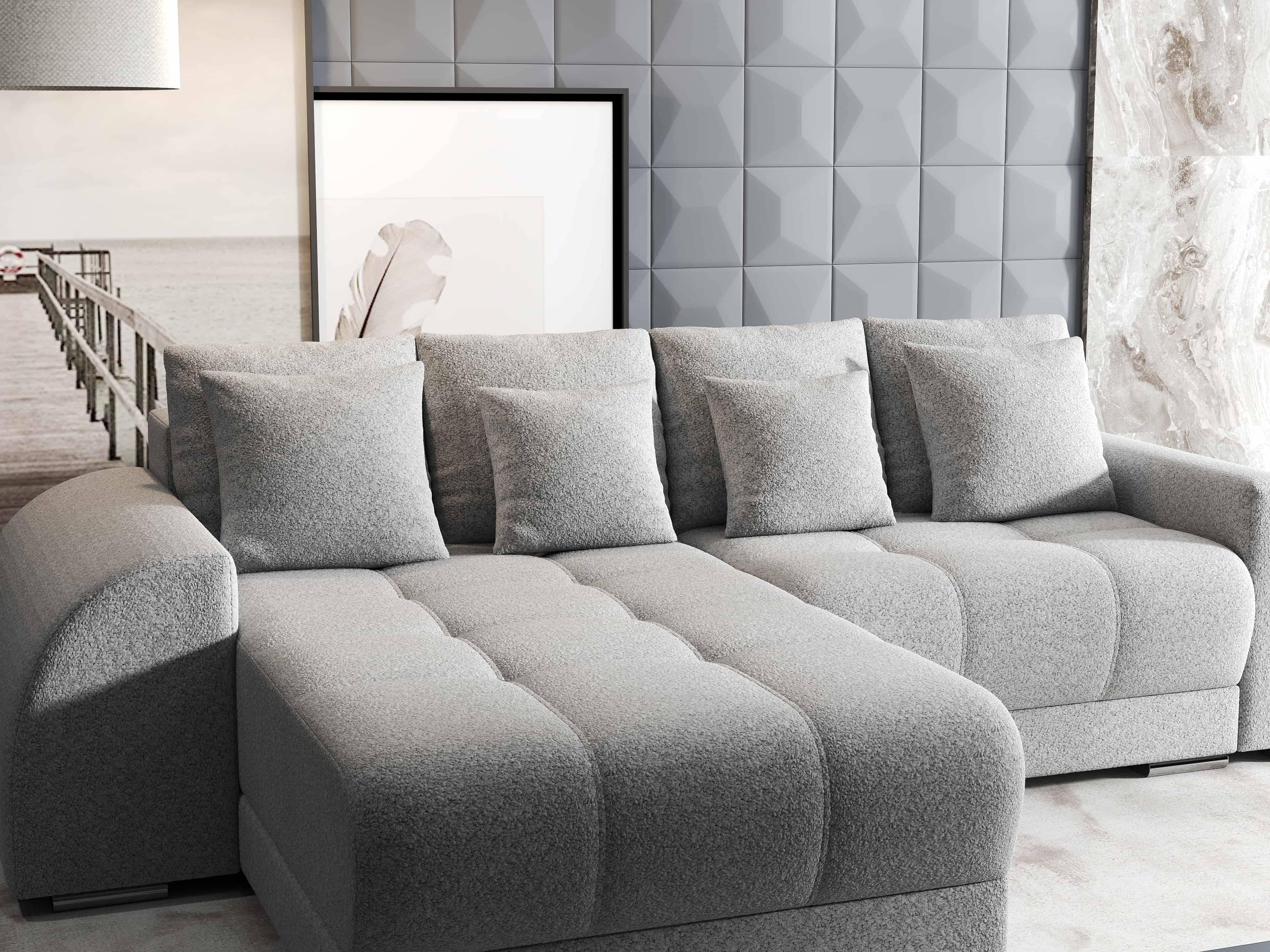 Colțar extensibil dumonde cu ladă de depozitare si sezut confortabil din spuma HR, Verona Euphoria Dove 290x185 cm Fabrica