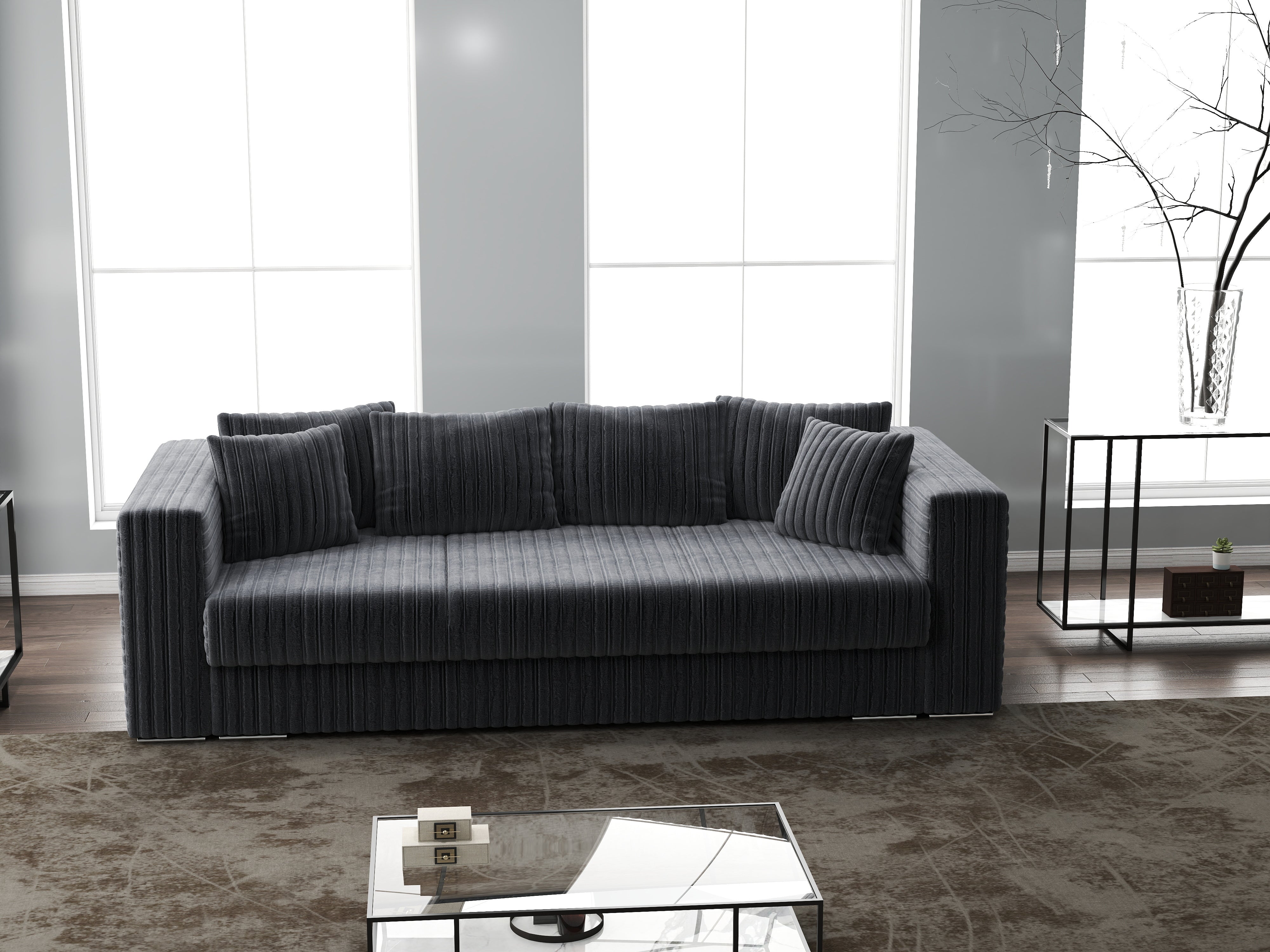 Canapea extensibilă dumonde cu ladă de depozitare si sezut confortabil din spuma HR, Gloria Ambience Grey 240x100 cm Fabrica