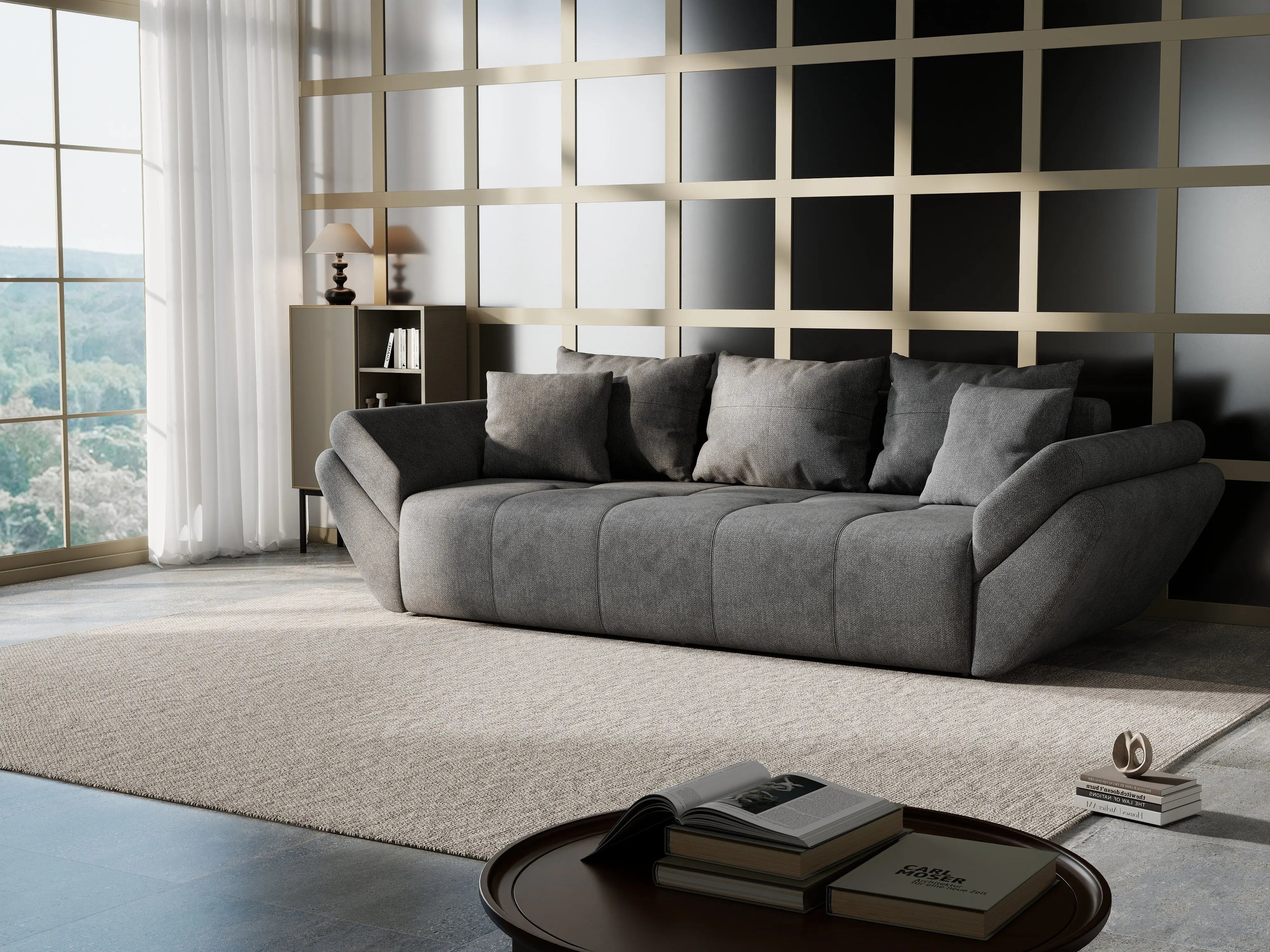 Canapea extensibilă dumonde cu ladă de depozitare si sezut confortabil din spuma HR, Berlin Enjoy Kaki 250x100 cm Fabrica