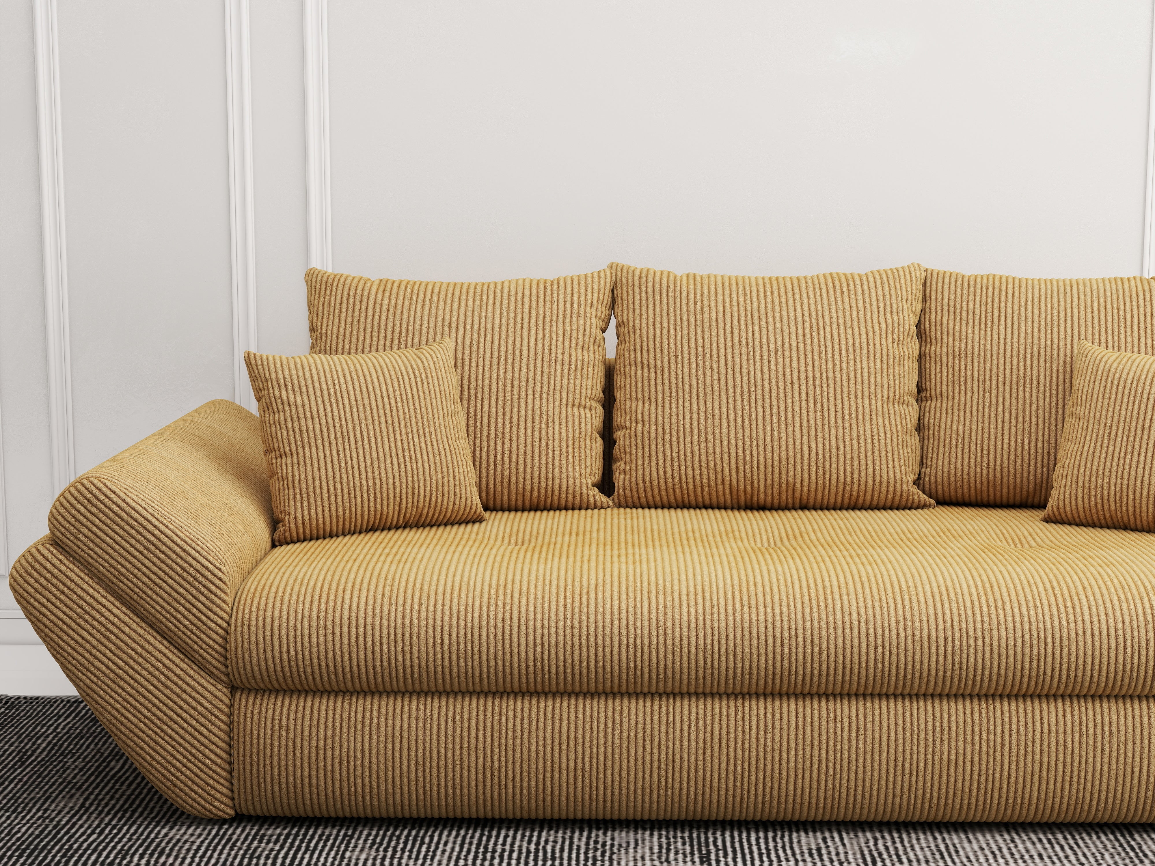 Canapea extensibilă dumonde cu ladă de depozitare si sezut confortabil din spuma HR, Loana Zoom Mustar 250x100 cm Fabrica