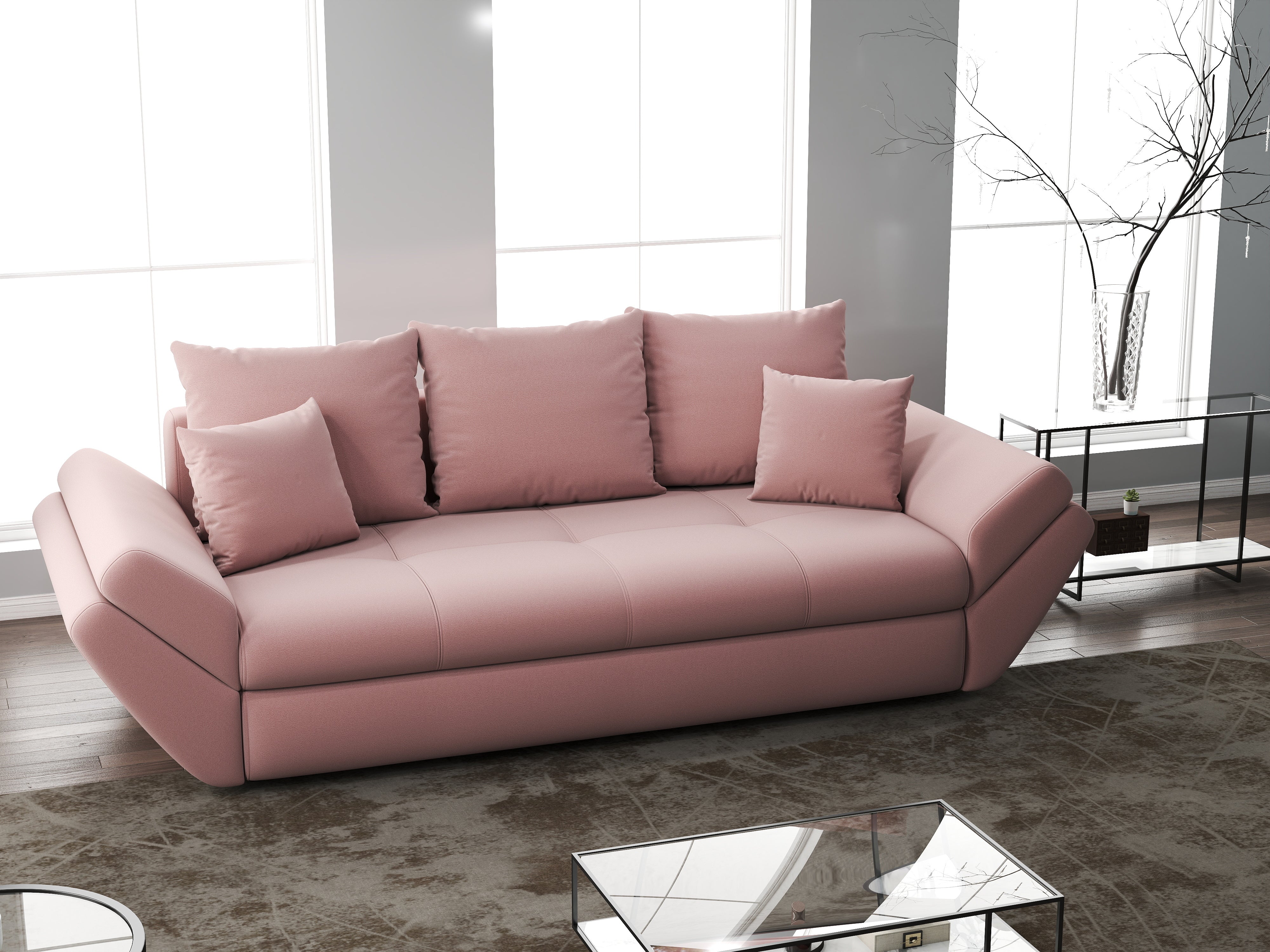 Canapea extensibilă dumonde cu ladă de depozitare si sezut confortabil din spuma HR, Loana Royal Pink 250x100 cm Fabrica