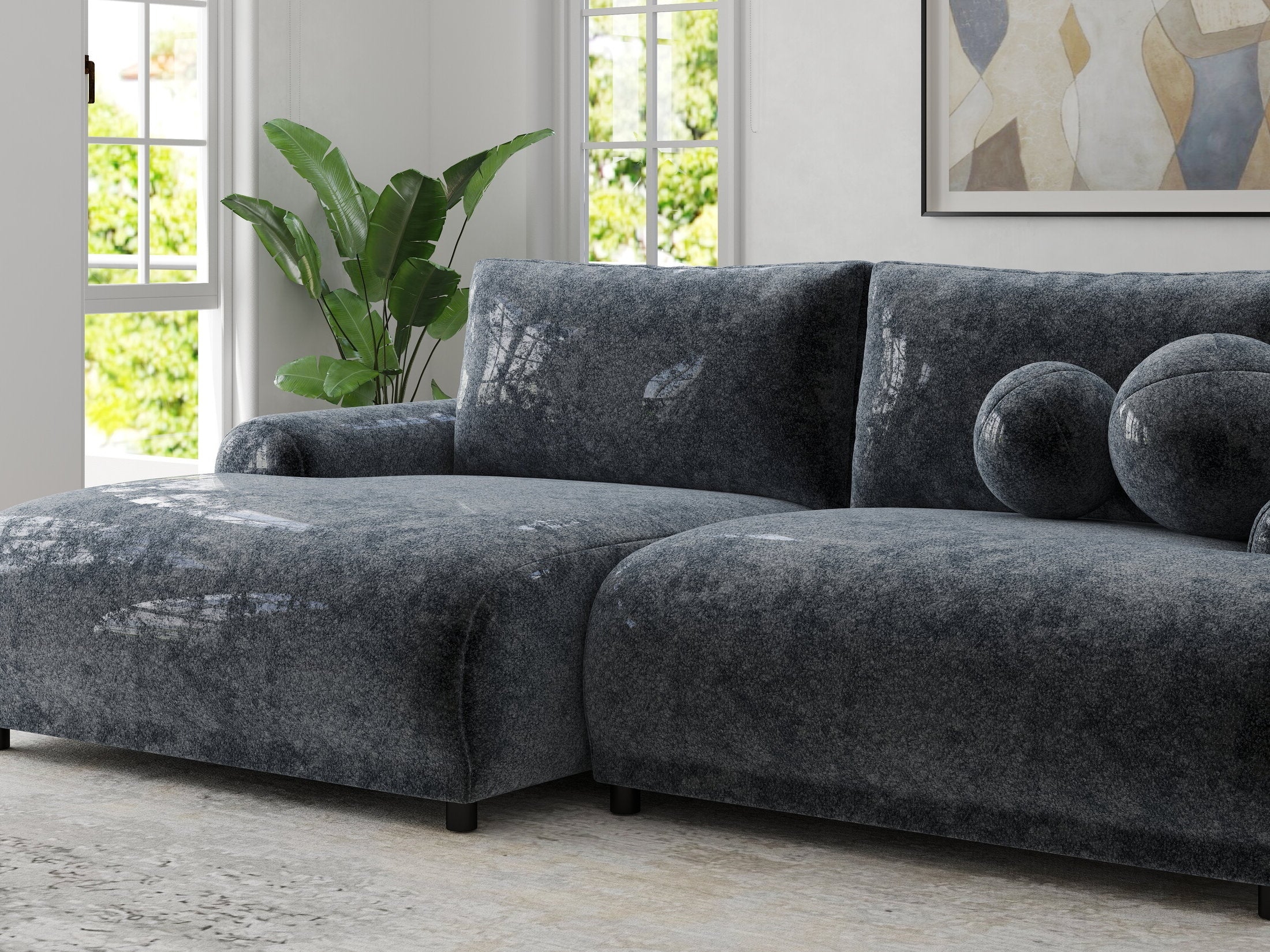 Colțar extensibil dumonde cu ladă de depozitare și șezut confortabil din spumă HR, Carlo Euphoria Gri Grafit 240x145 cm