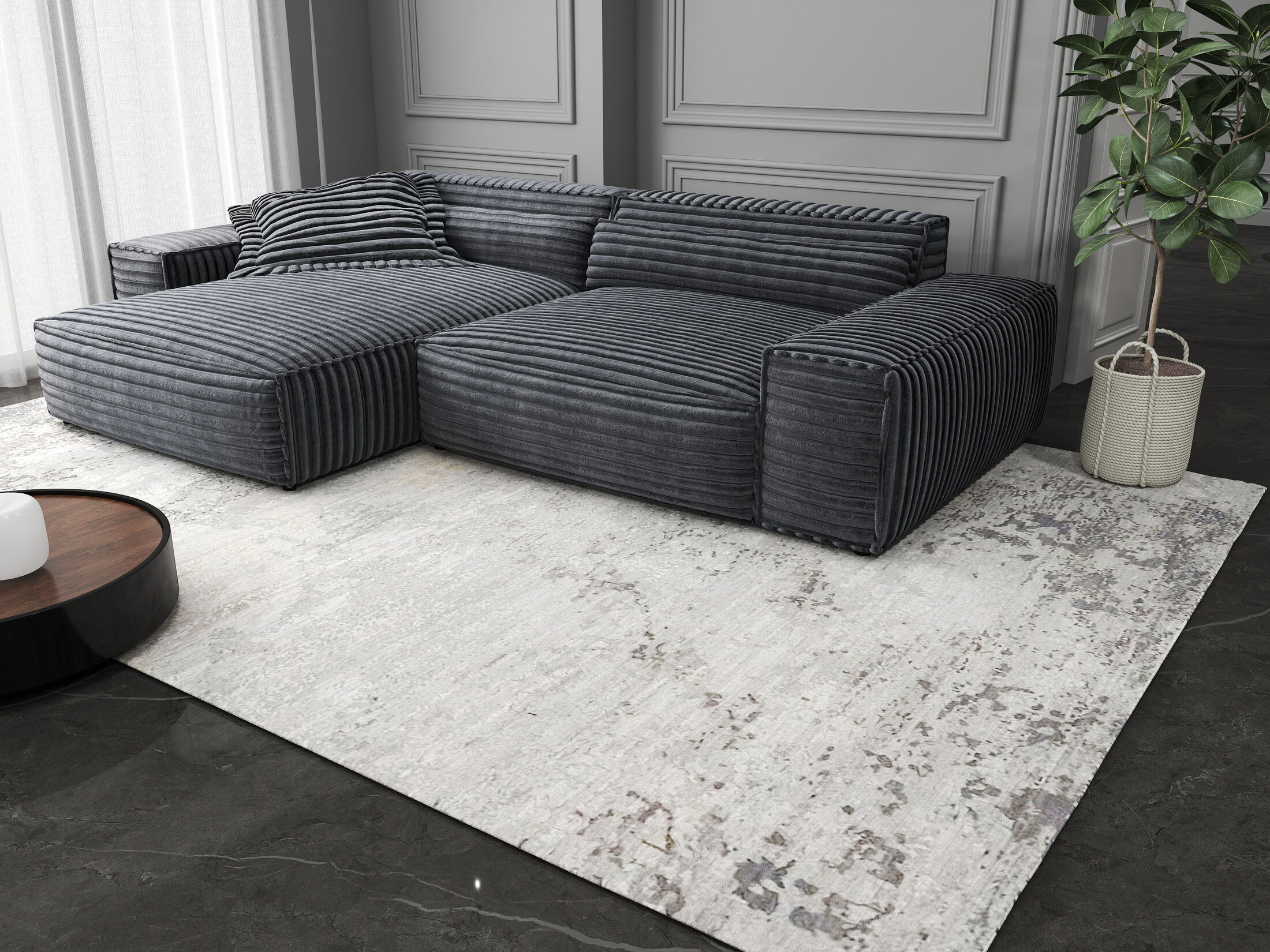 Colțar dumonde cu șezut confortabil din spumă HR, Marvelo Ambience Gri 264x175 cm