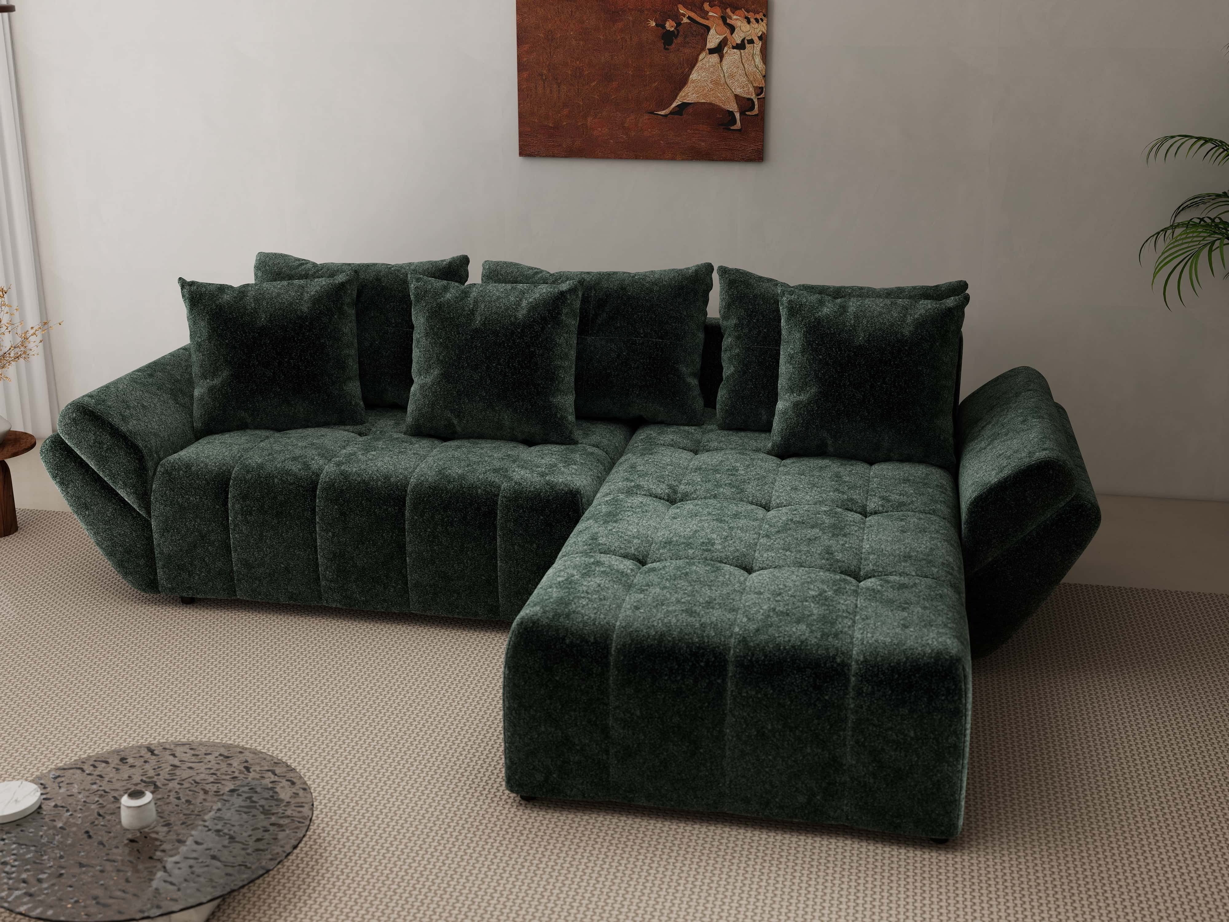 Colțar extensibil dumonde cu ladă de depozitare si sezut confortabil din spuma HR, Berlin Euphoria Verde 280x185 cm II Fabrica
