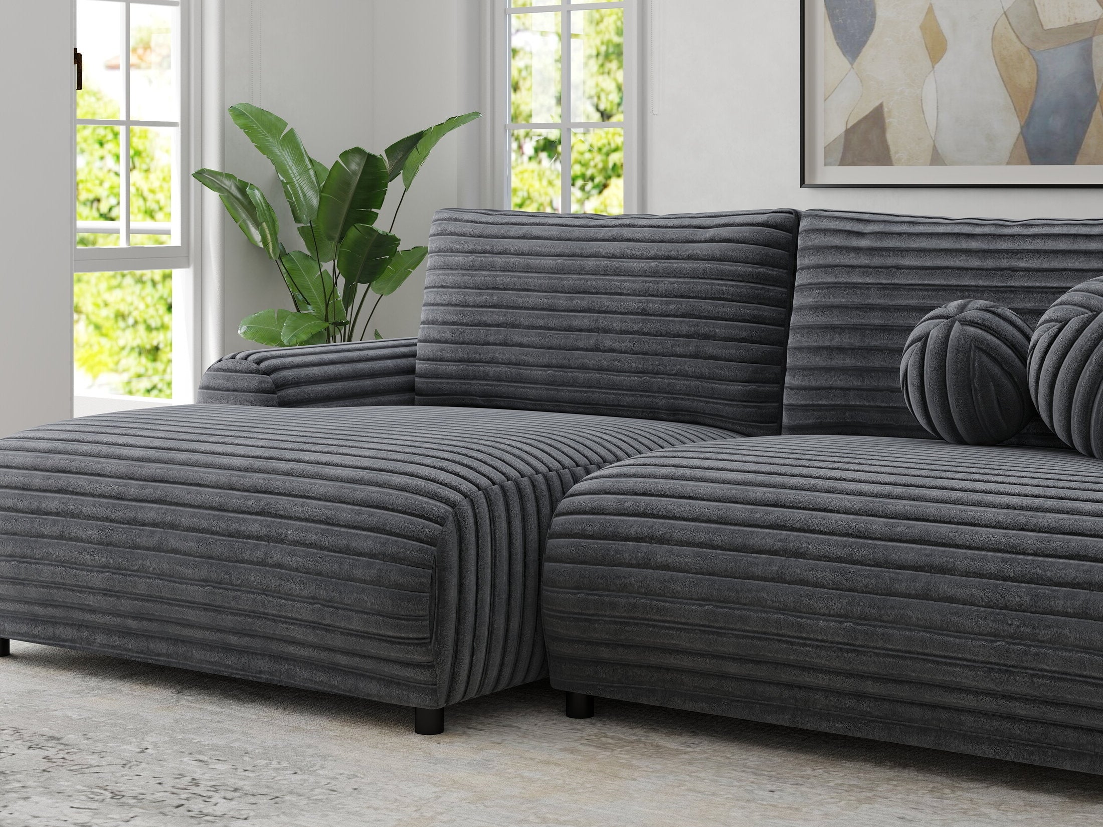 Colțar extensibil dumonde cu ladă de depozitare și șezut confortabil din spumă HR, Carlo Ambience Gri 240x145 cm