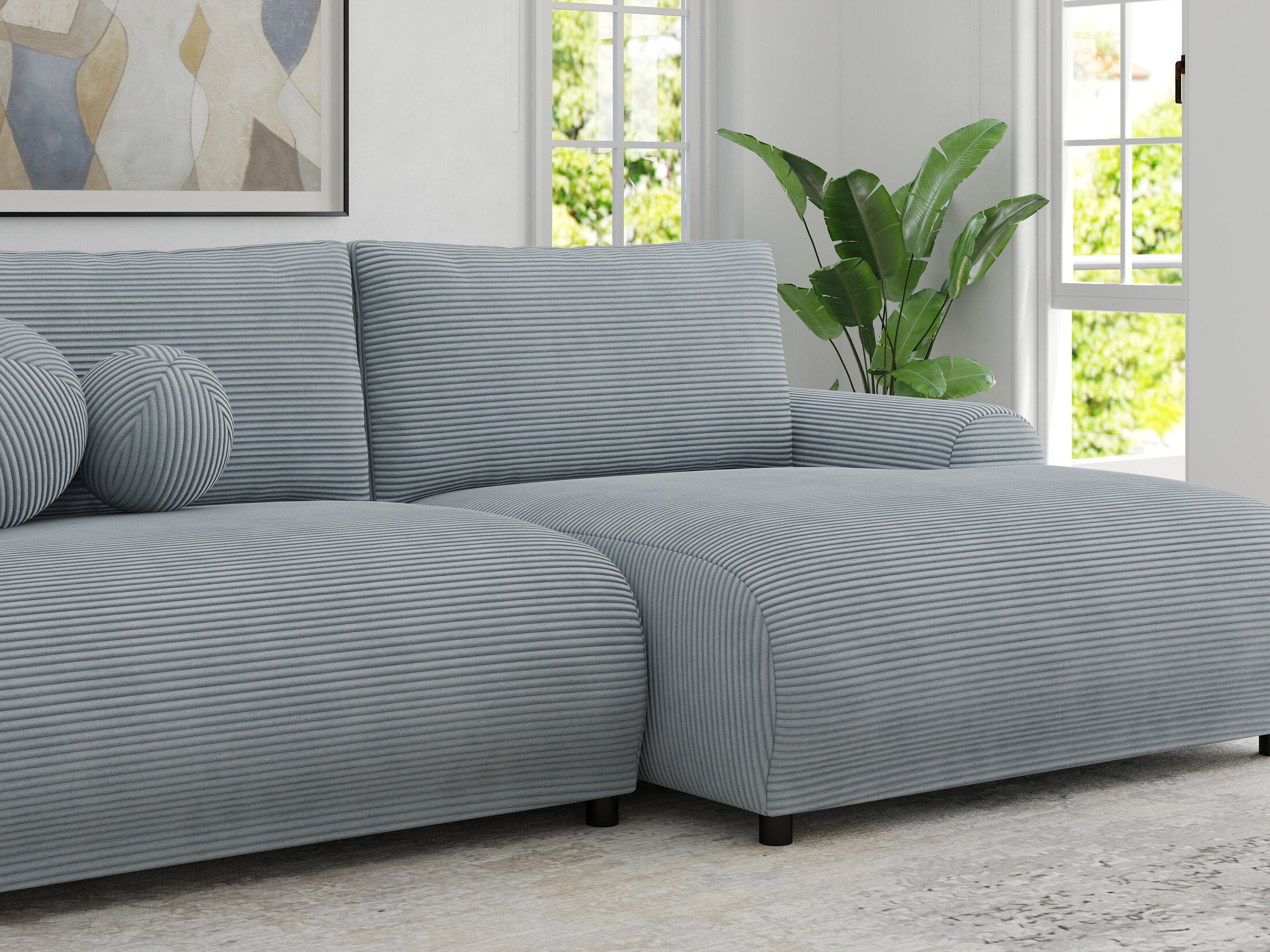 Colțar extensibil dumonde cu ladă de depozitare și șezut confortabil din spumă HR, Carlo Zoom Gri Mint 240x145 cm II