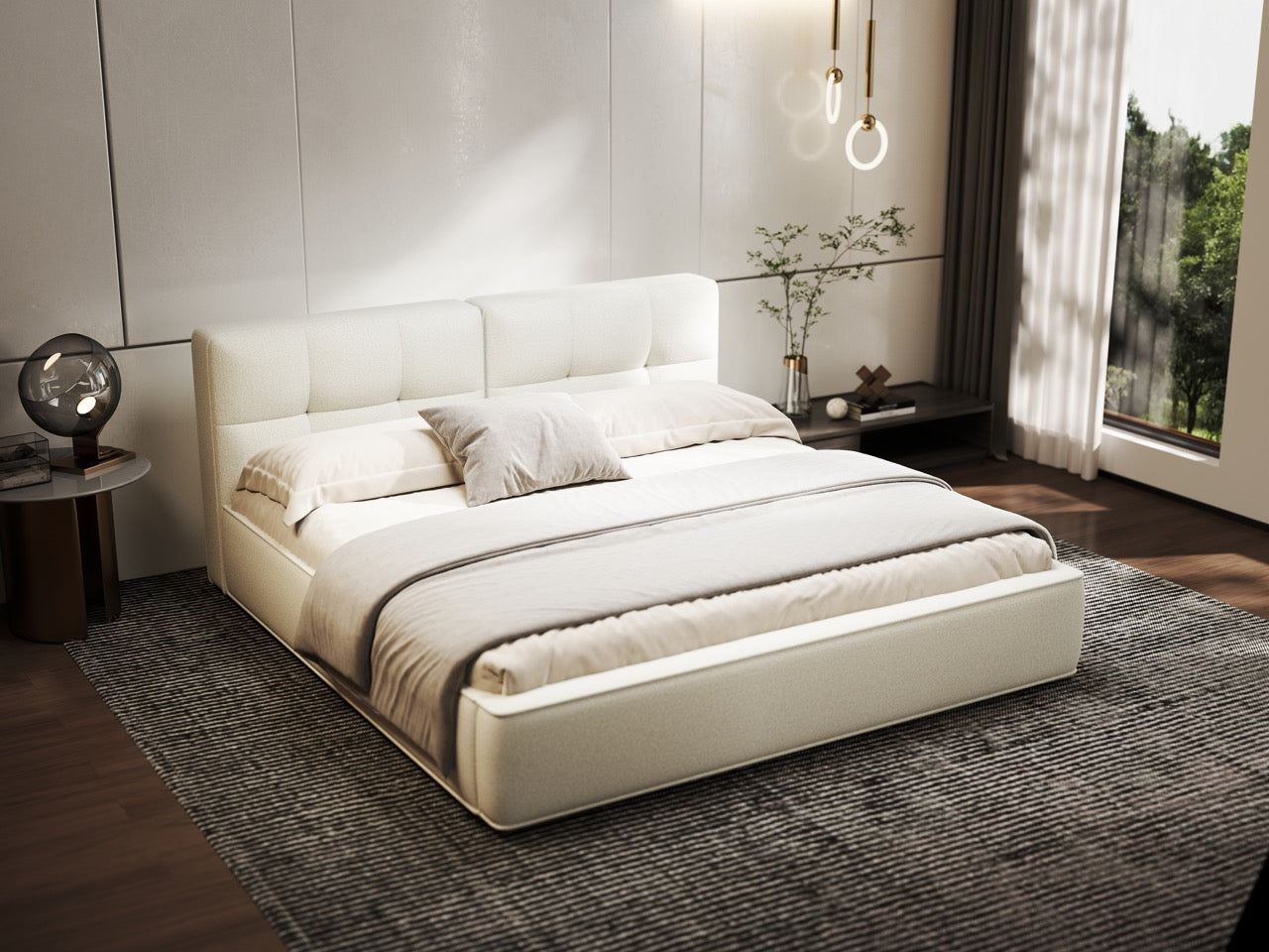 Pat dormitor dumonde, tapitat alb, Madrid 160x200 cm, somiera rabatabila inclusa, spatiu depozitare WLS