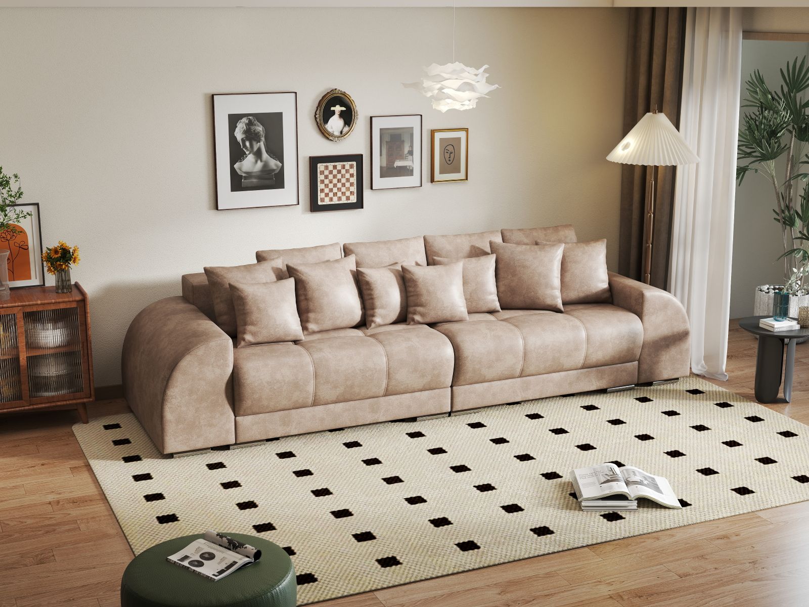 Canapea extensibilă dumonde cu 2 lăzi de depozitare si sezut confortabil din spuma HR, Verona Tobago Beige 310x100 cm Fabrica