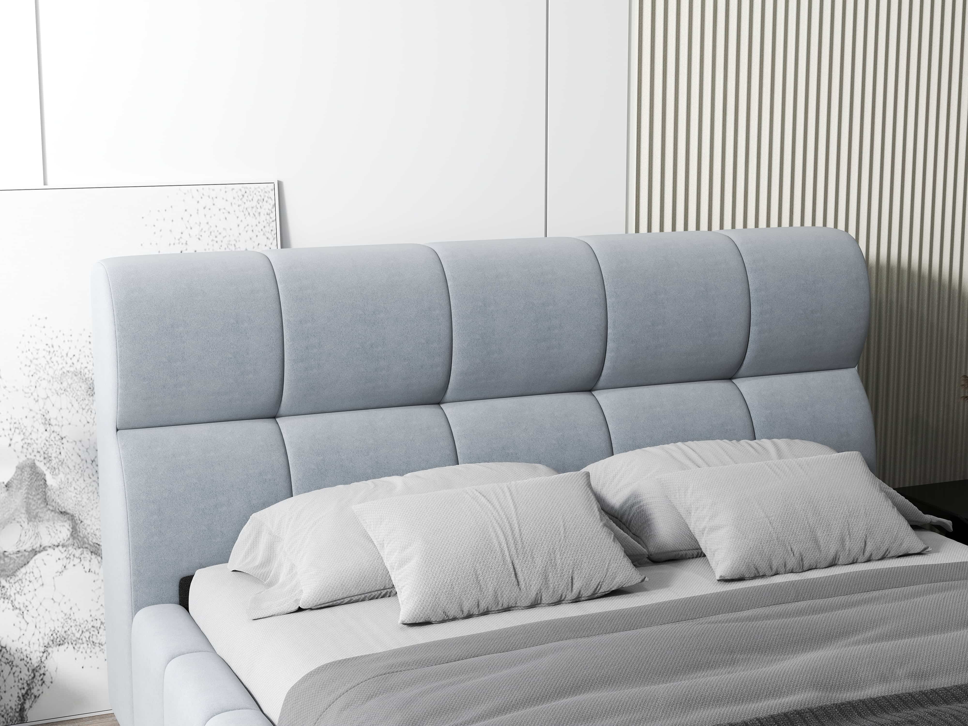 Pat dormitor dumonde, tapitat gri, Prestige 160x200 cm, somiera rabatabila inclusa, spatiu depozitare WLS