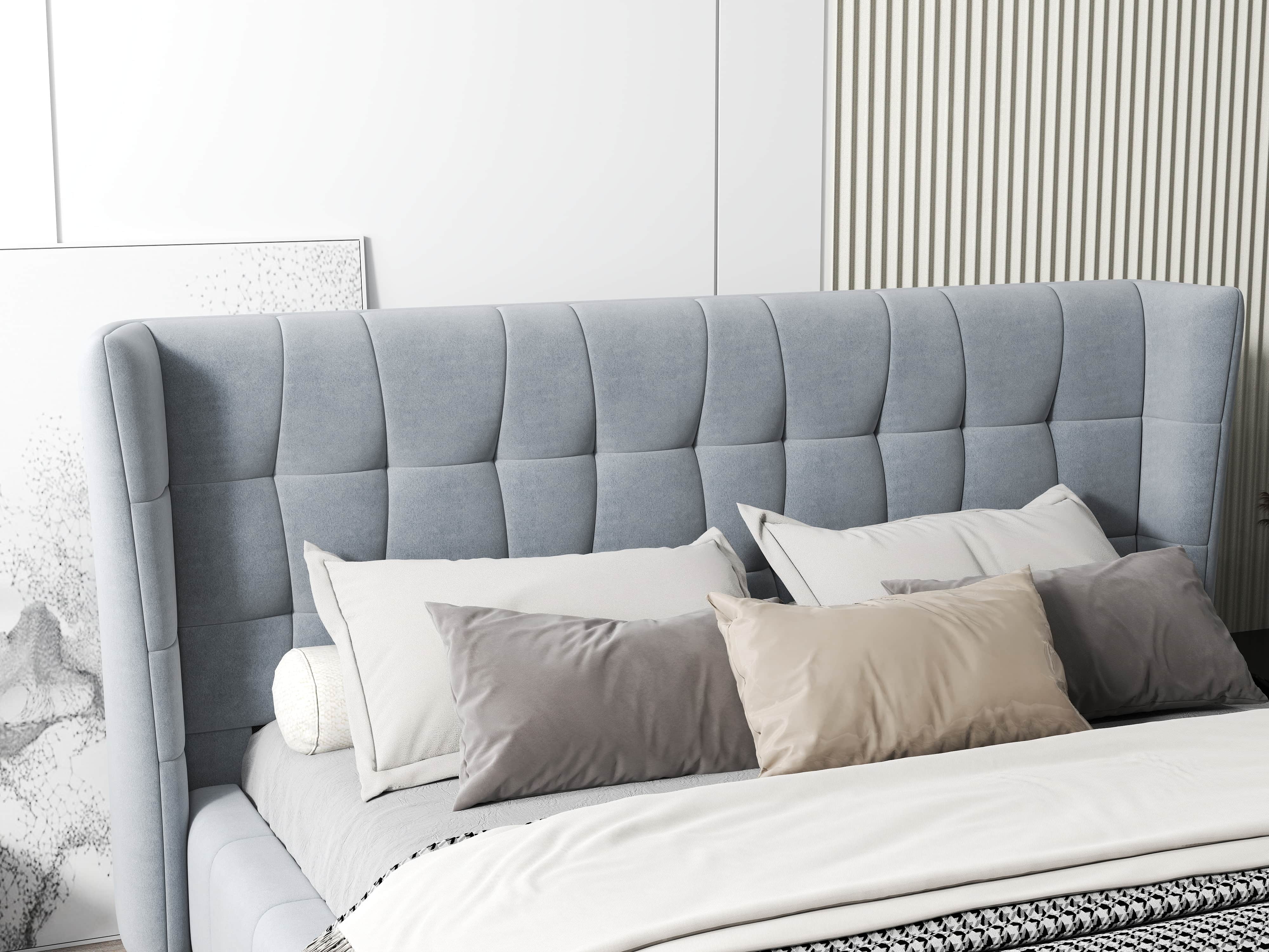 Pat dormitor dumonde, tapitat gri, Bellagio 160x200 cm, somiera fixa inclusa WLS