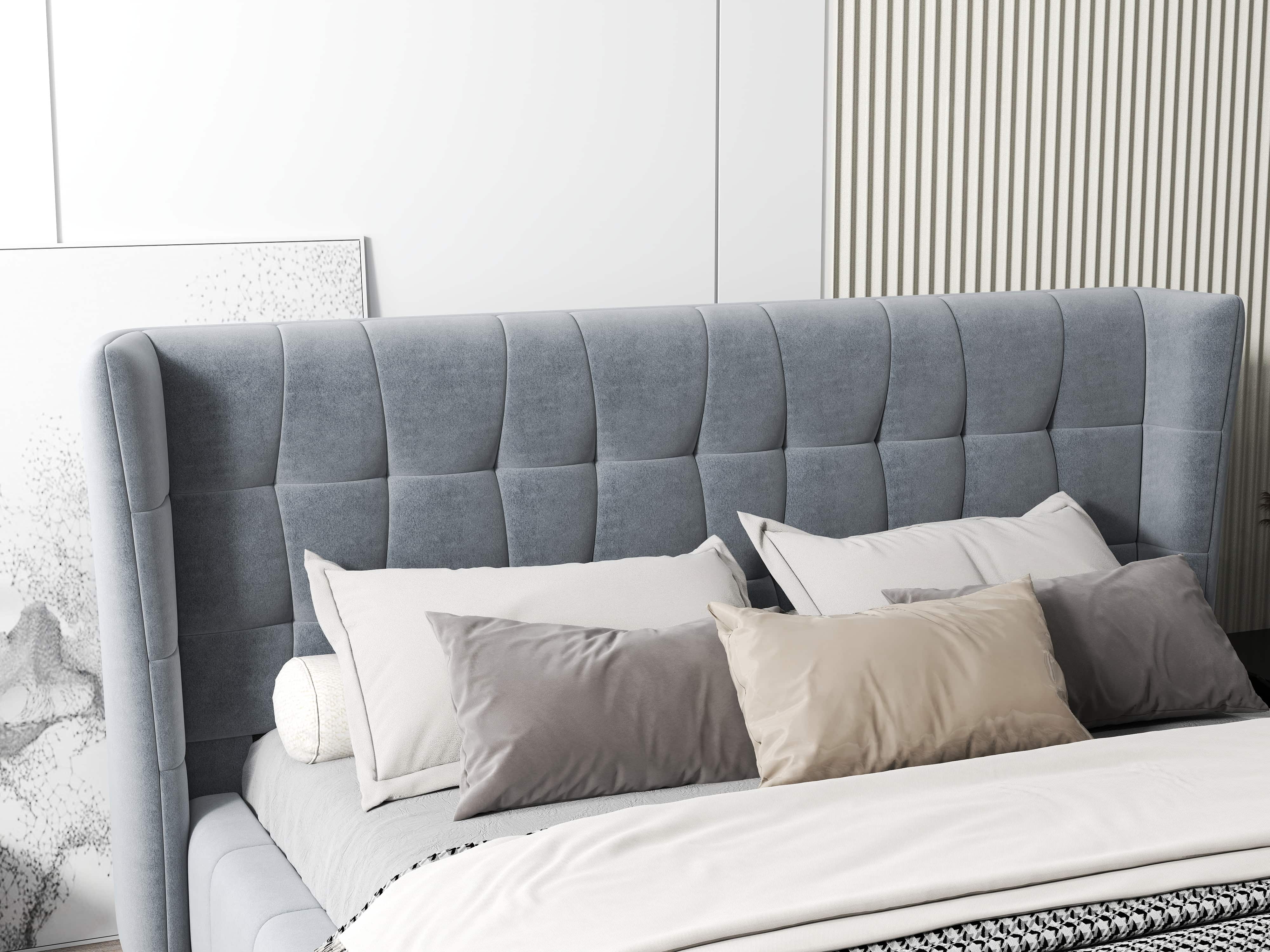 Pat dormitor dumonde, tapitat Gri, Bellagio 180x200 cm, somiera fixa inclusa WLS