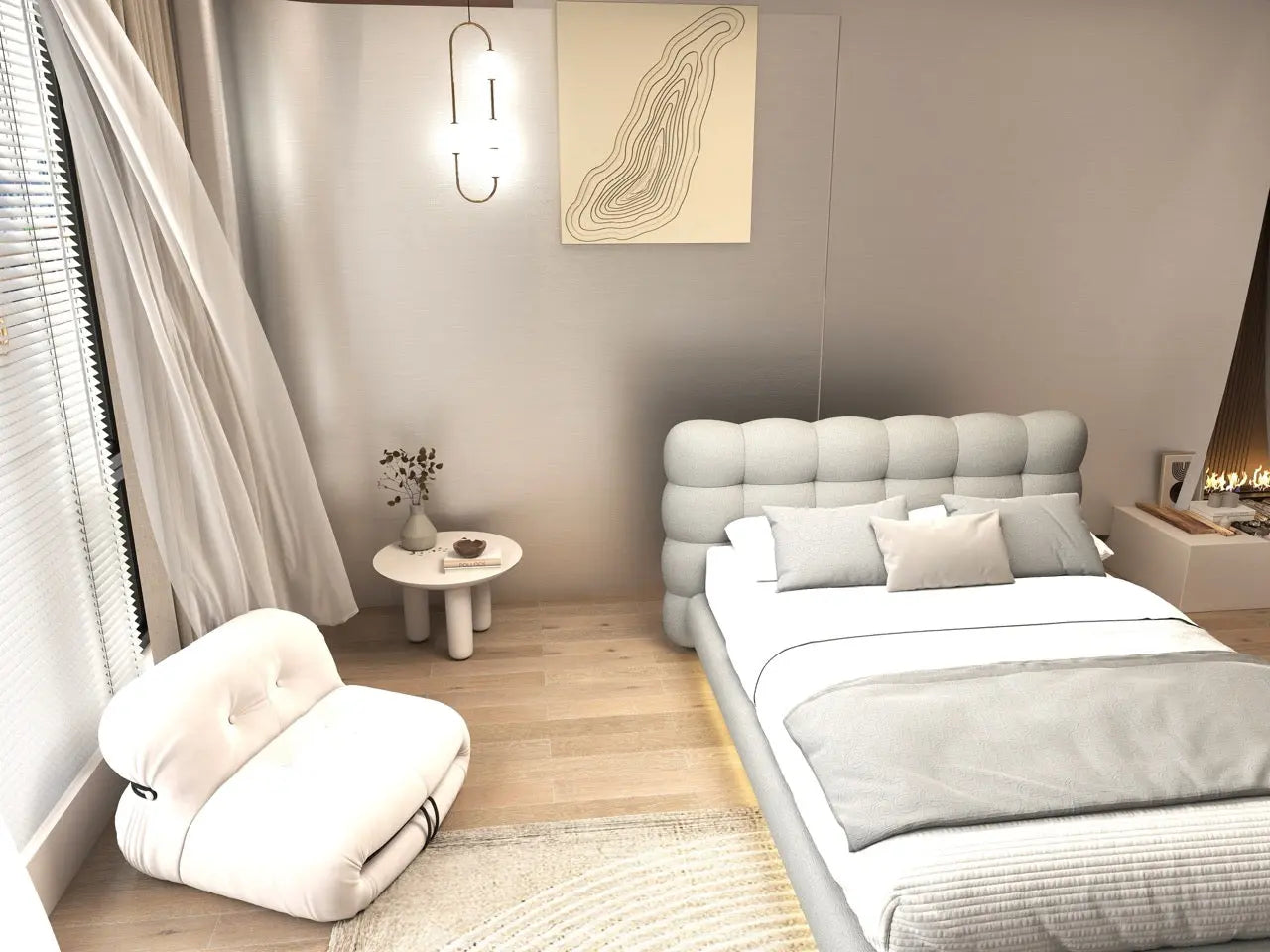 Pat dormitor dumonde, tapitat gri cu LED, "floating bed" Cloud 180x200 cm, somiera inclusa WLS