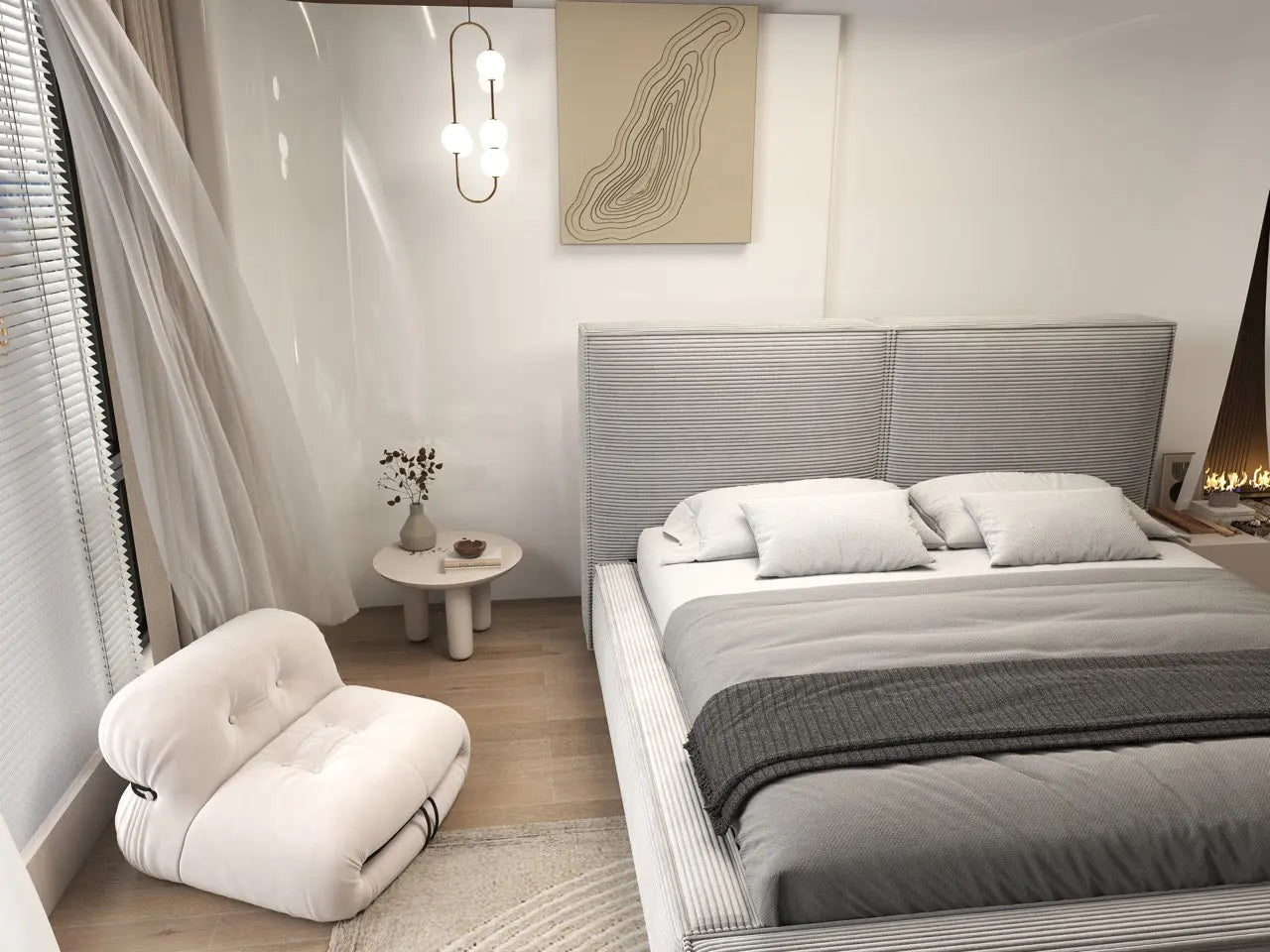 Pat dormitor dumonde, tapitat gri, Dreamer 160x200 cm, somiera rabatabila inclusa, spatiu depozitare WLS