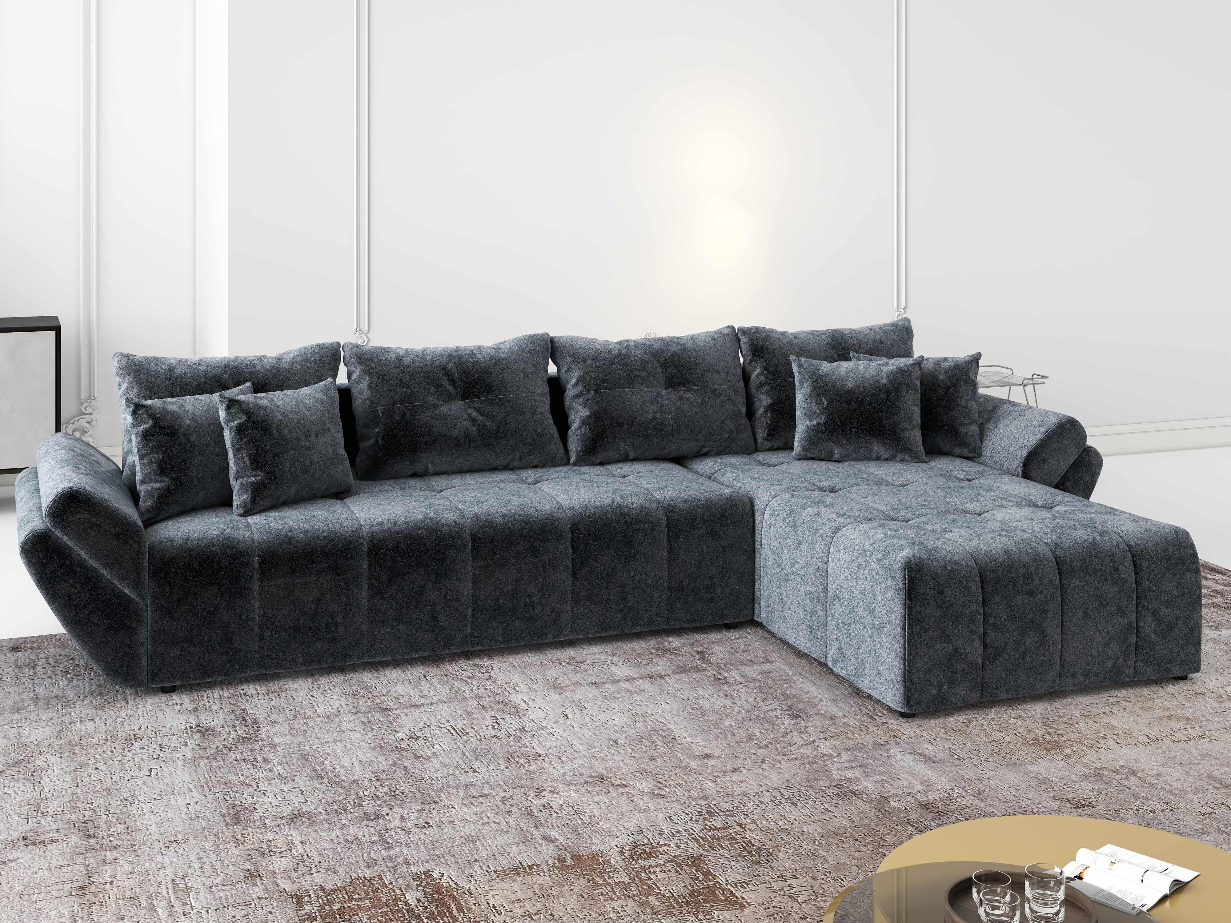 Colțar extensibil dumonde cu ladă de depozitare si sezut confortabil din spuma HR, Berlin XL Euphoria Graphite 350x185 cm II Fabrica